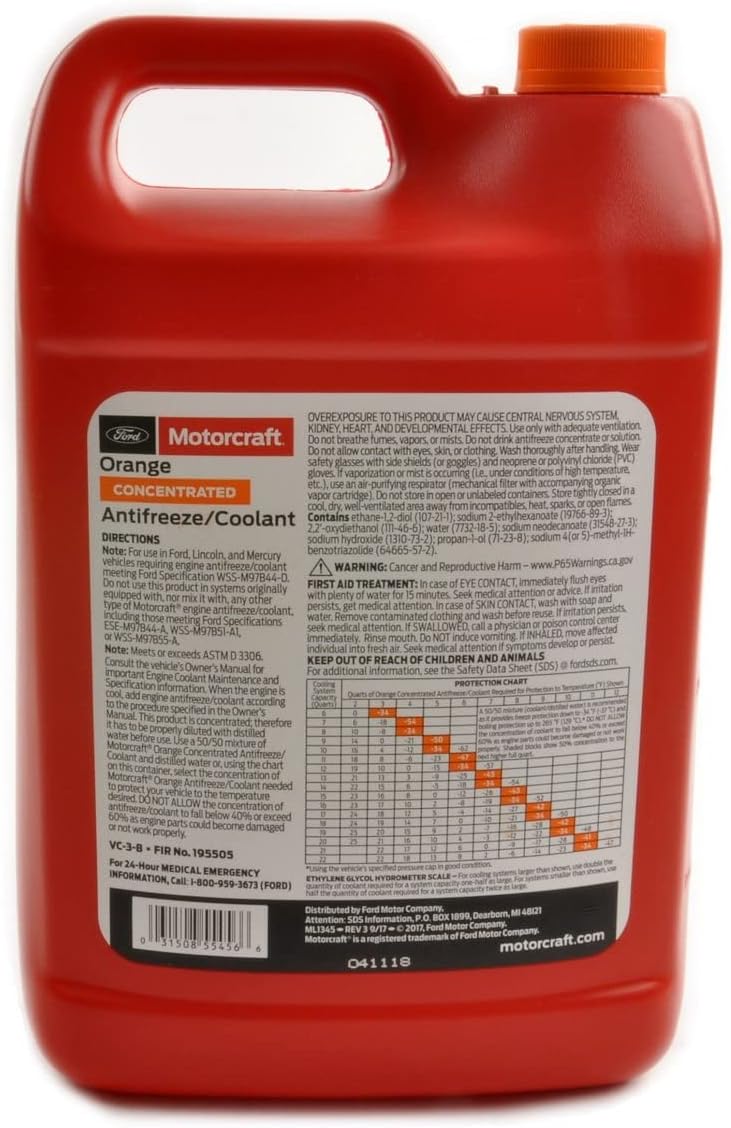 Ford Genuine VC-3-B Orange Concentrated Antifreeze/Coolant - 1 Gallon