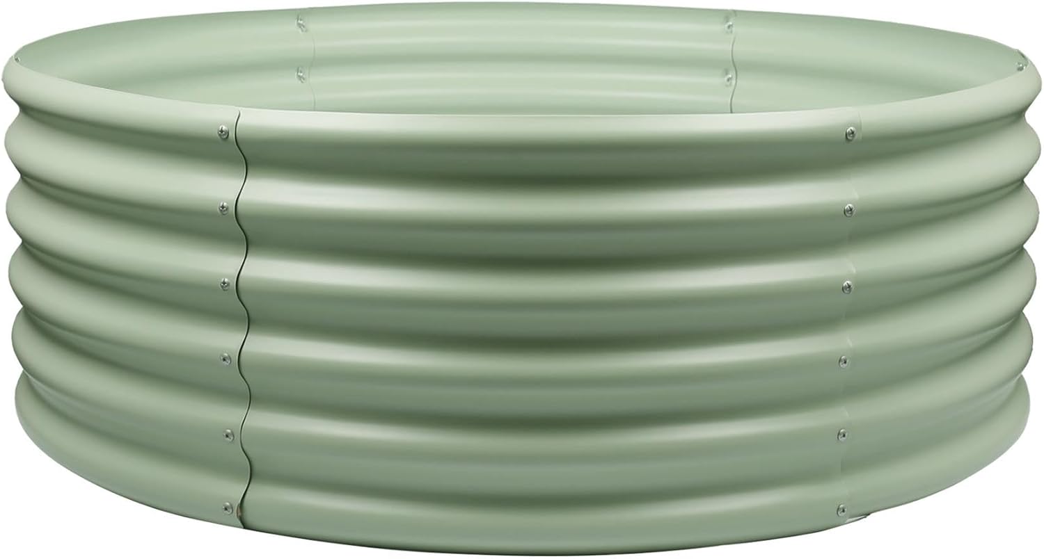 Harbour Housewares Raised Garden Bed - Green - 120 x 45cm - Round - Bottomless Metal Raised Bed Galvanised Steel Planter Box for Growing Outdoor Plants, Vegetables, Flowers and Herbs