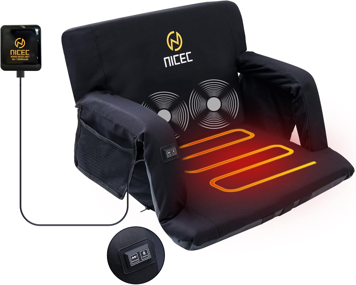 Nice C Heat Massage Stadium Seat, Reclining Bleacher Seat (Regular 1 Pack)