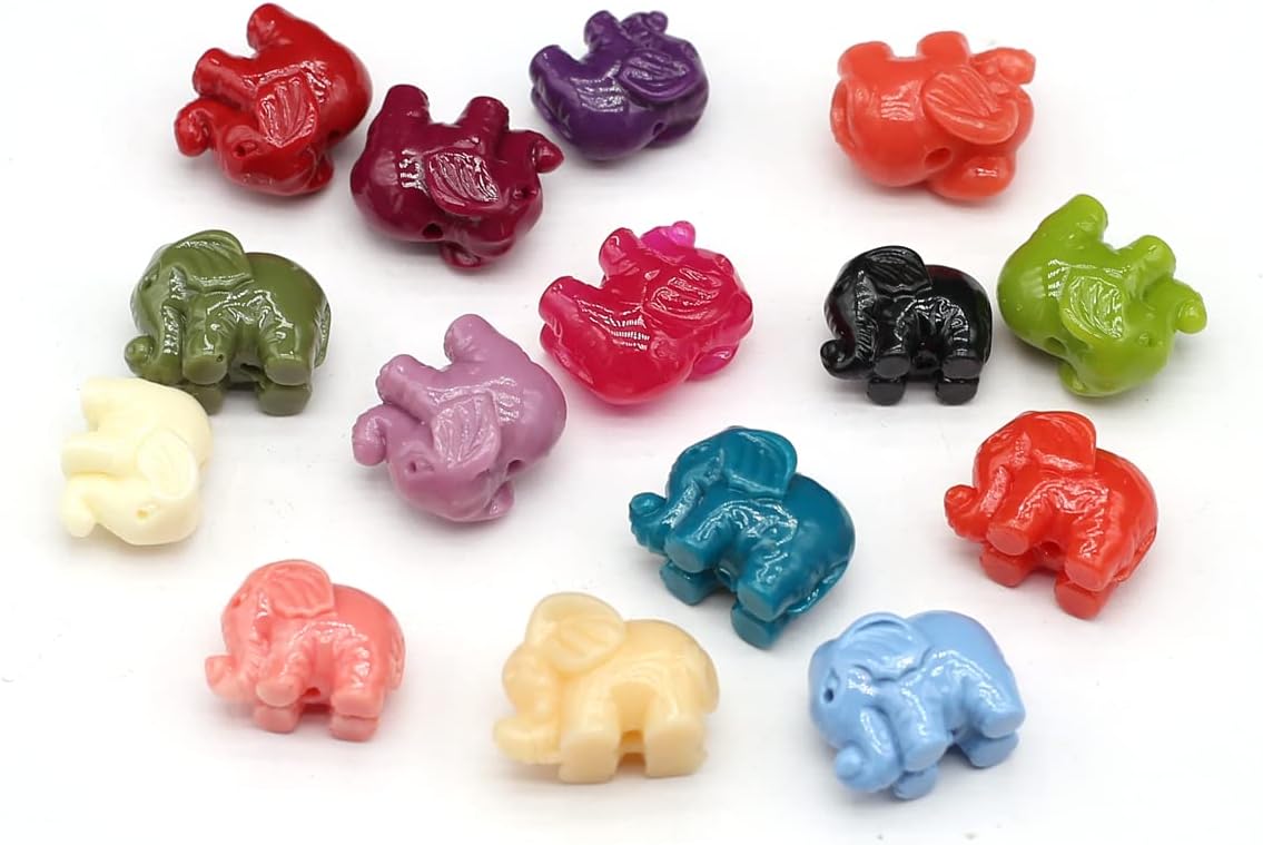 LHJ 80 Pcs Artificial Coral Beads Vivid Elephant Shape Synthetic Colorful Coral Bead Pendant Charms for Jewelry Making Neckalce Bracelet Key Pendant
