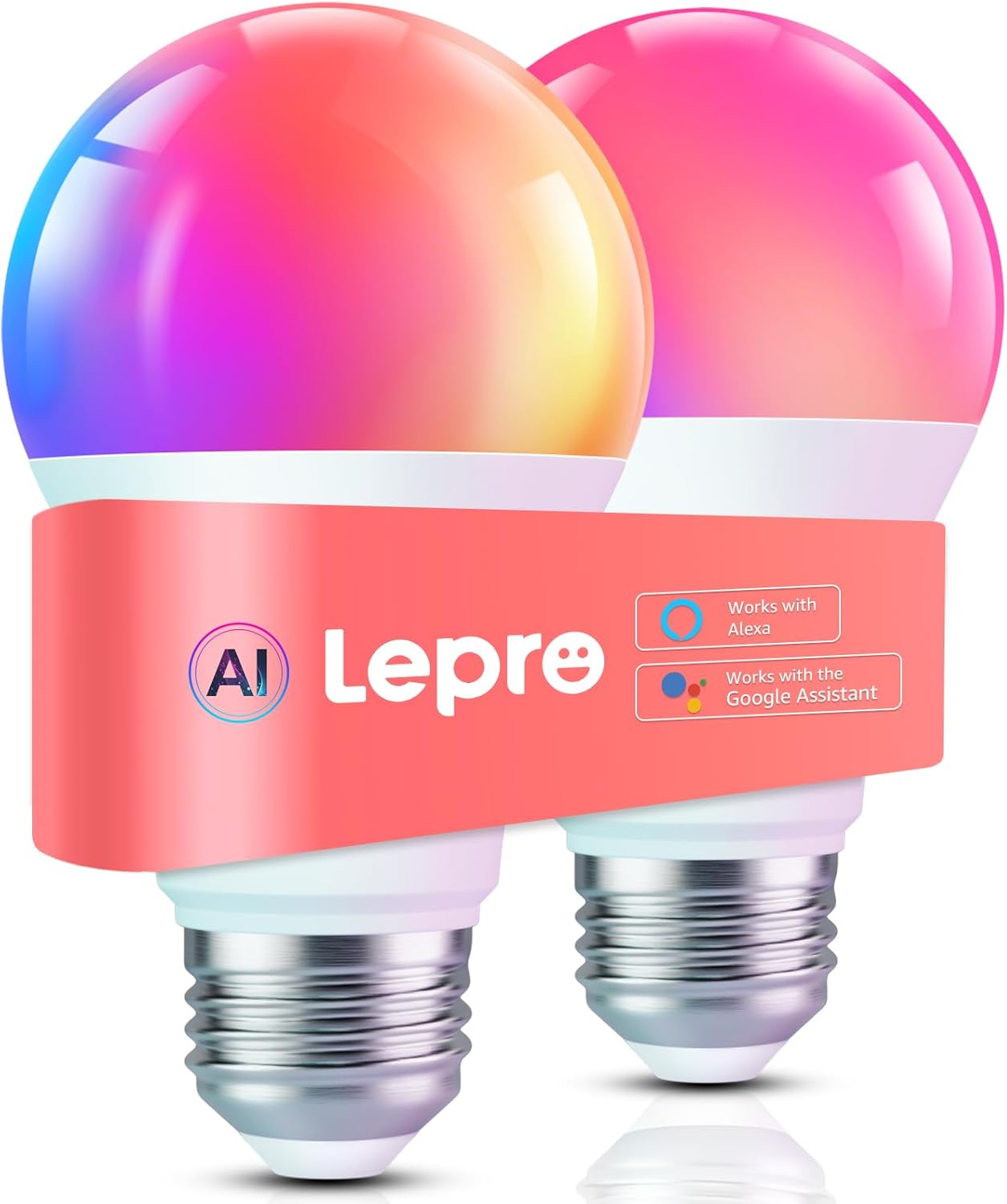 Lepro B1 AI Smart Light Bulbs - WiFi & Bluetooth RGBWW Color Changing LED Bulb Works with Alexa & Google Assistant, Personalized Al Lighting Designer, AI Voice Control, Music Sync, 2.4GHz Only, 2 Pack
