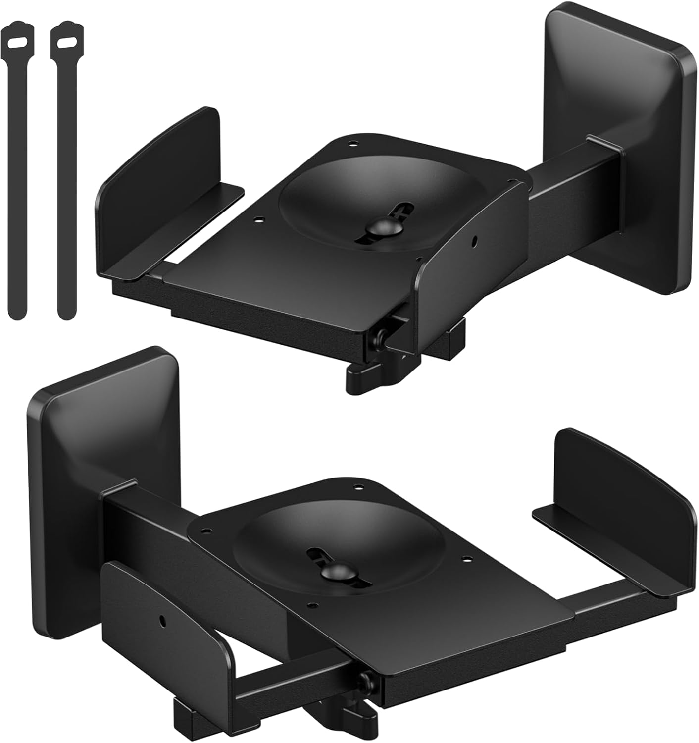 Adjustable Speaker Mounts for Most Bookshelf Speakers - Dual Side Clamping Speaker Wall Mounts for Klipsch, Bose, Edifier, Yamaha, Polk, KRK Surround Sound Speakers with Cable Ties, 2 Pack