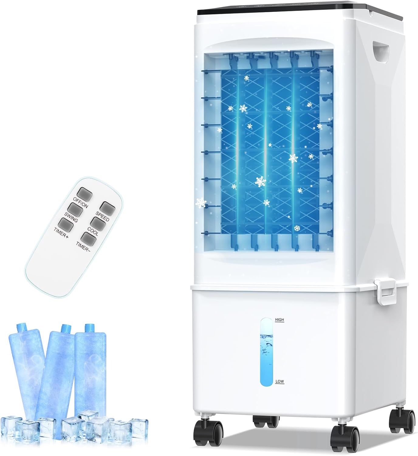 Evaporative Air Cooler, [9.5L large Water Tank]3-in-1 Portable Air Conditioners for Room, 3 Speeds, Fast Cooling Portable AC Unit w/7H Timer/Remote, Quiet Swamp Cooler for Bedroom Office