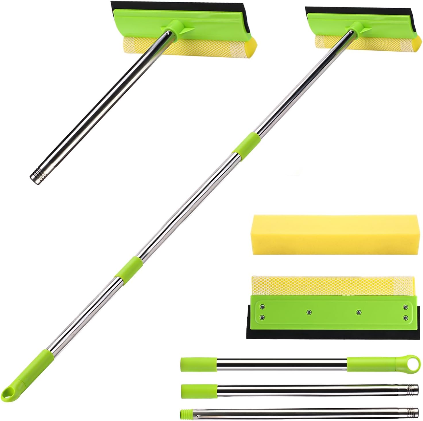 XINDELL Windshield Cleaner Tool – 2 in 1 Car Window Squeegee Washing Kit with Extension Pole, 58'' Long Handle for Shower, Windshield, Mirrors, and Glass