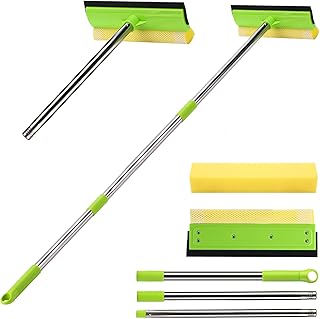 XINDELL Windshield Cleaner Tool – 2 in 1 Car Window Squeegee Washing Kit with Extension Pole, 58'' Long Handle for Shower, Windshield, Mirrors, and Glass