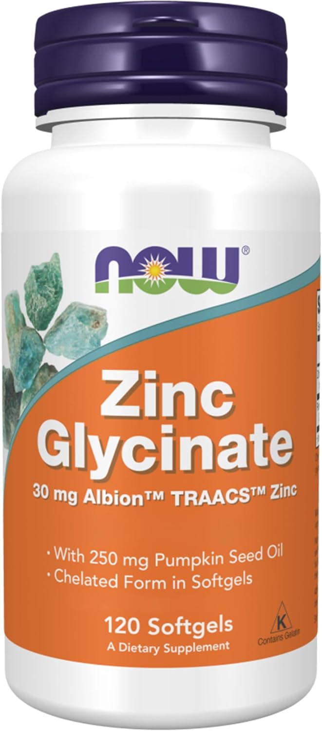 Now Foods, Zinc Glycinate, 30mg, Depot, High Dose, 1 Capsule Every 2 Days, with Pumpkin Seed Oil, 120 Capsules, Gluten Free, Soy Free, Non-GMO