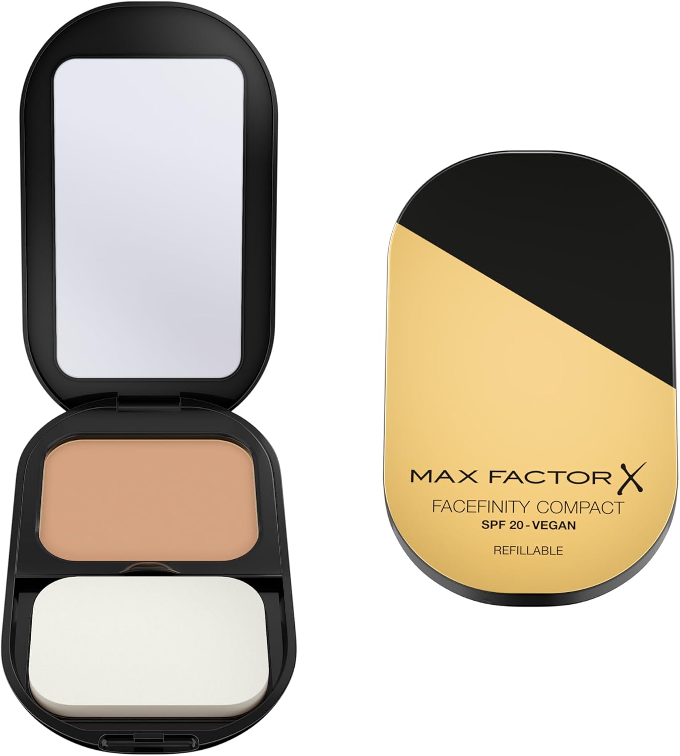 Max Factor Facefinity Refillable Compact Foundation, 001 Porcelain, Full Coverage, Flawless Matte Finish, Lightweight and Breathable, Blends Seamlessly, All Day Wear, SPF 20, Refillable, 10g