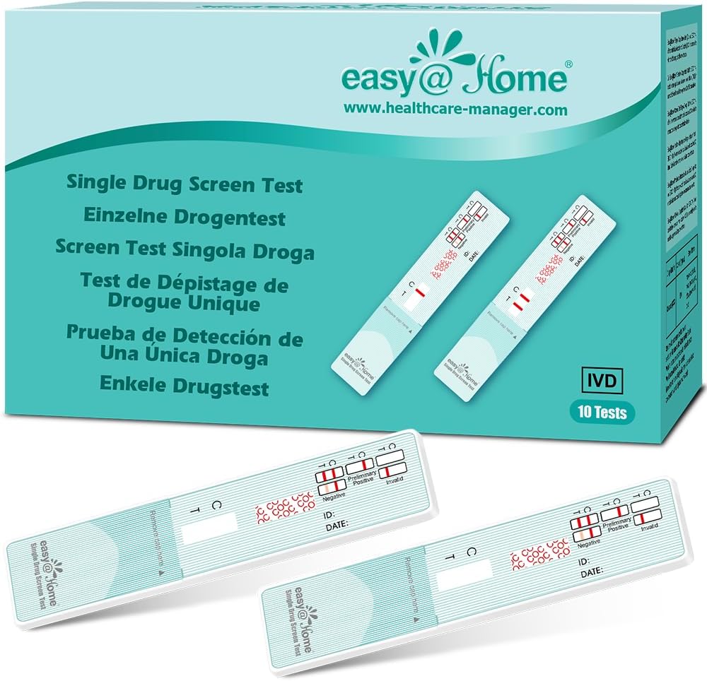 Easy@Home 10 Cocaine Test Dip Card: Drug COC Single Panel Drug Tests Kit Instant Testing Result in 5 Minutes - #EDCO-114