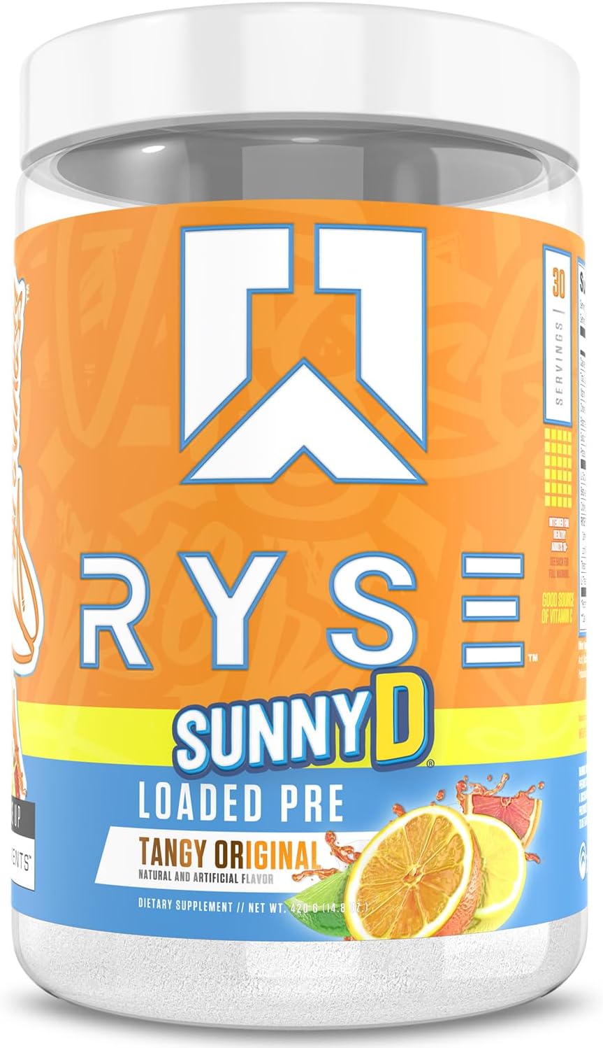 RYSE Loaded Pre Workout Powder - SunnyD Tangy Original - Daily Pre-Workout for Men & Women with 300mg Caffeine, Beta Alanine, and Citrulline for Pump, Focus, and Energy - 30 Servings