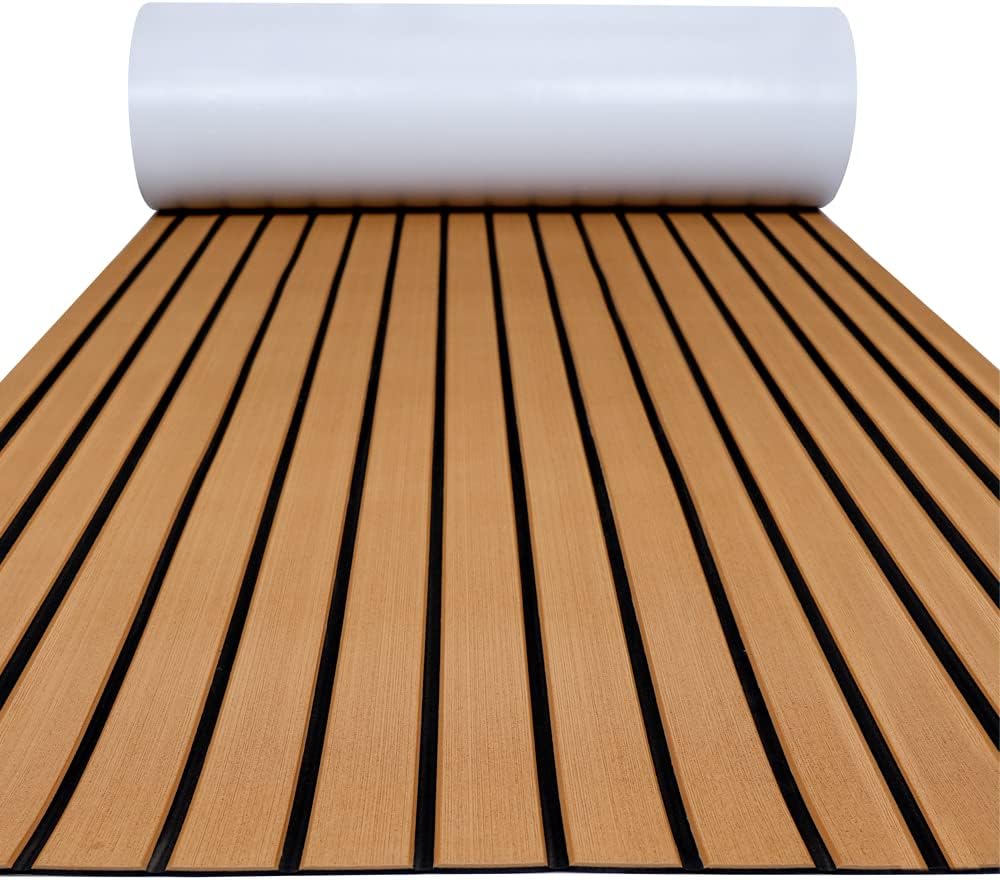 FOCEAN Boat Flooring EVA Foam Boat Decking Faux Teak Marine Flooring Marine Mat Sheet for Motorboat Jon Boats Bass Boat RV Kayak, 94.5"x 47.2"/35.4"/23.6"/15.7"