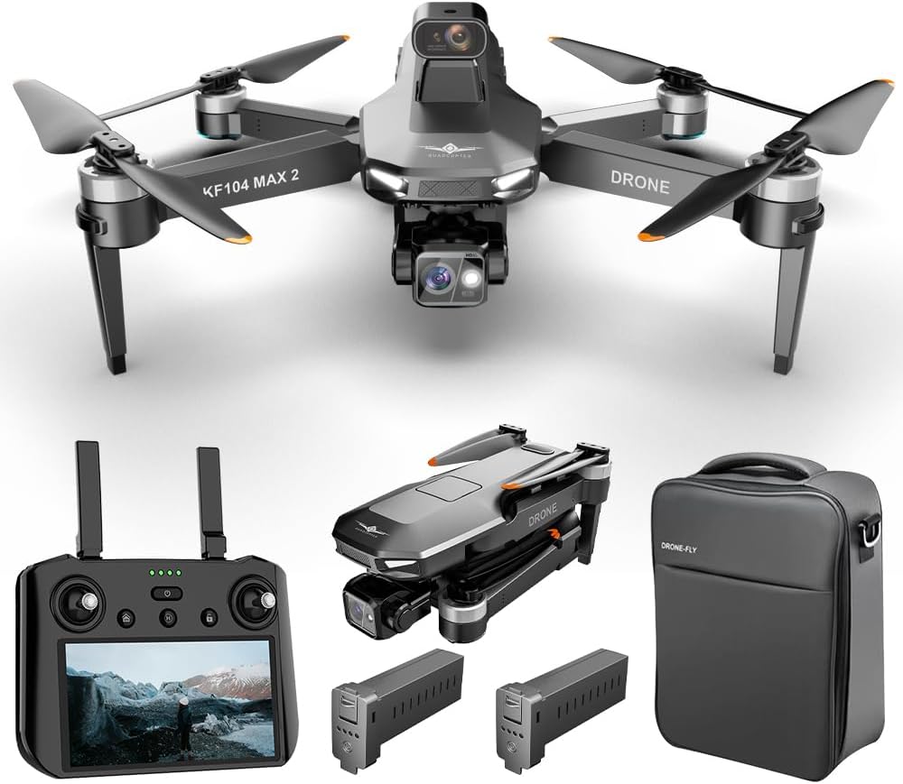 X-Verse KF104 MAX2 Drone with 4K EIS Camera, RC Screen, 6KM Remote Control Distance, 3-Axis Gimbal, Avoid Obstacles in 4 Directions, Digital GPS Transmission Drones Quadcopter- 2 Batteries