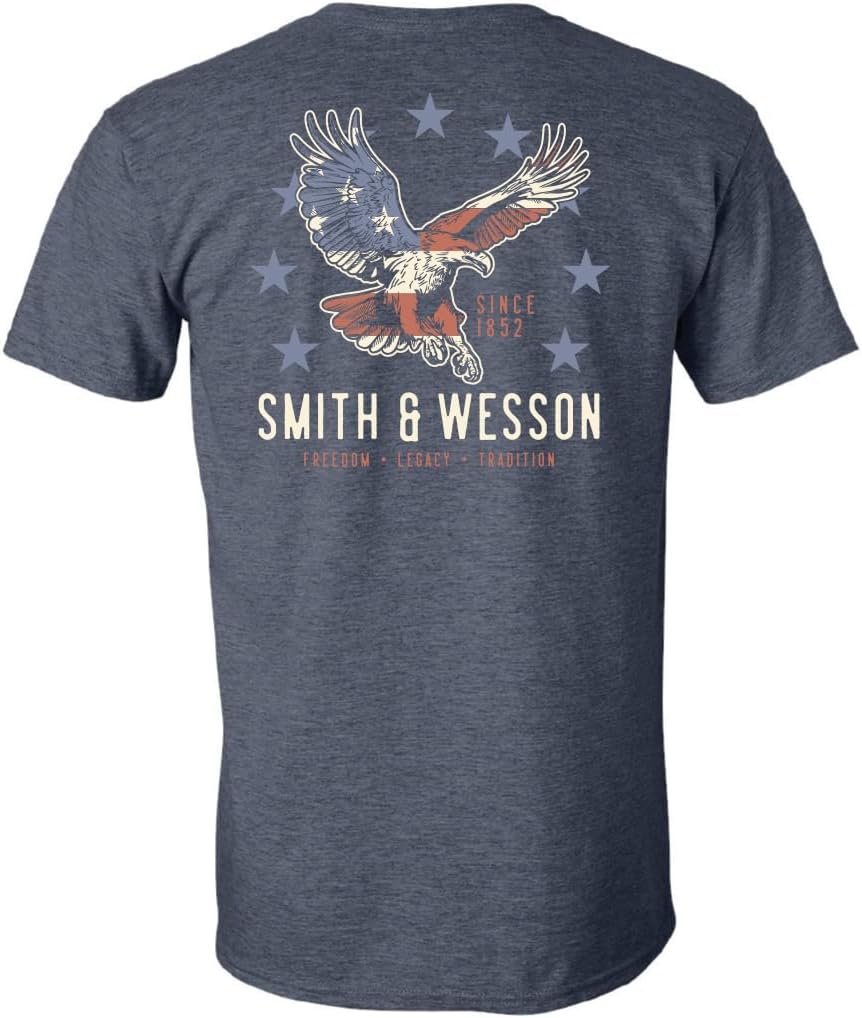 Smith & Wesson Officially Licensed Men's Crewneck T-Shirt, Americana Pride, Flag and Eagle Graphic Short Sleeve Tee