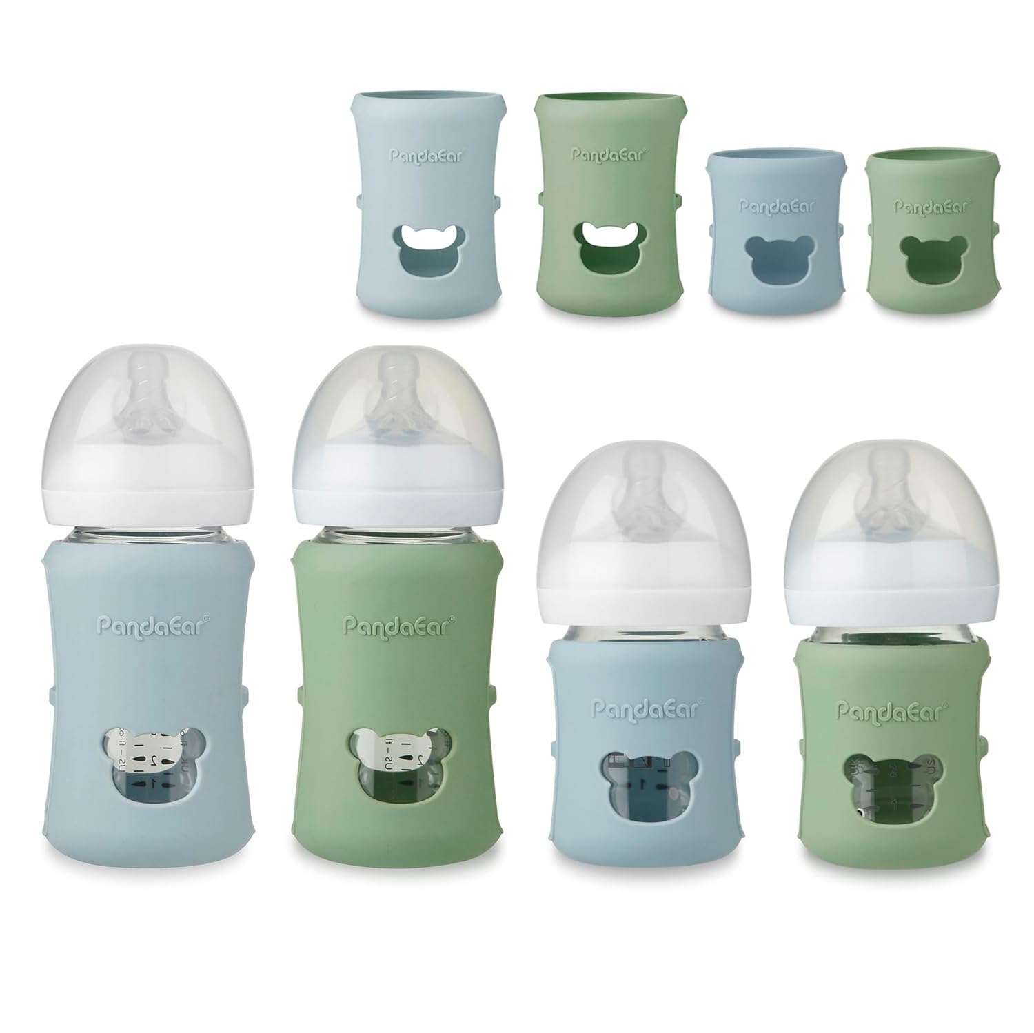 PandaEar 4 Pack Silicone Sleeves for Philips Avent Natural Glass Baby Bottles (2 x 4oz & 2 x 8oz), BPA-Free Shatterproof Covers, Heat Resistant, Anti-Slip Grip, Fits 4oz and 8oz Avent Glass Bottles