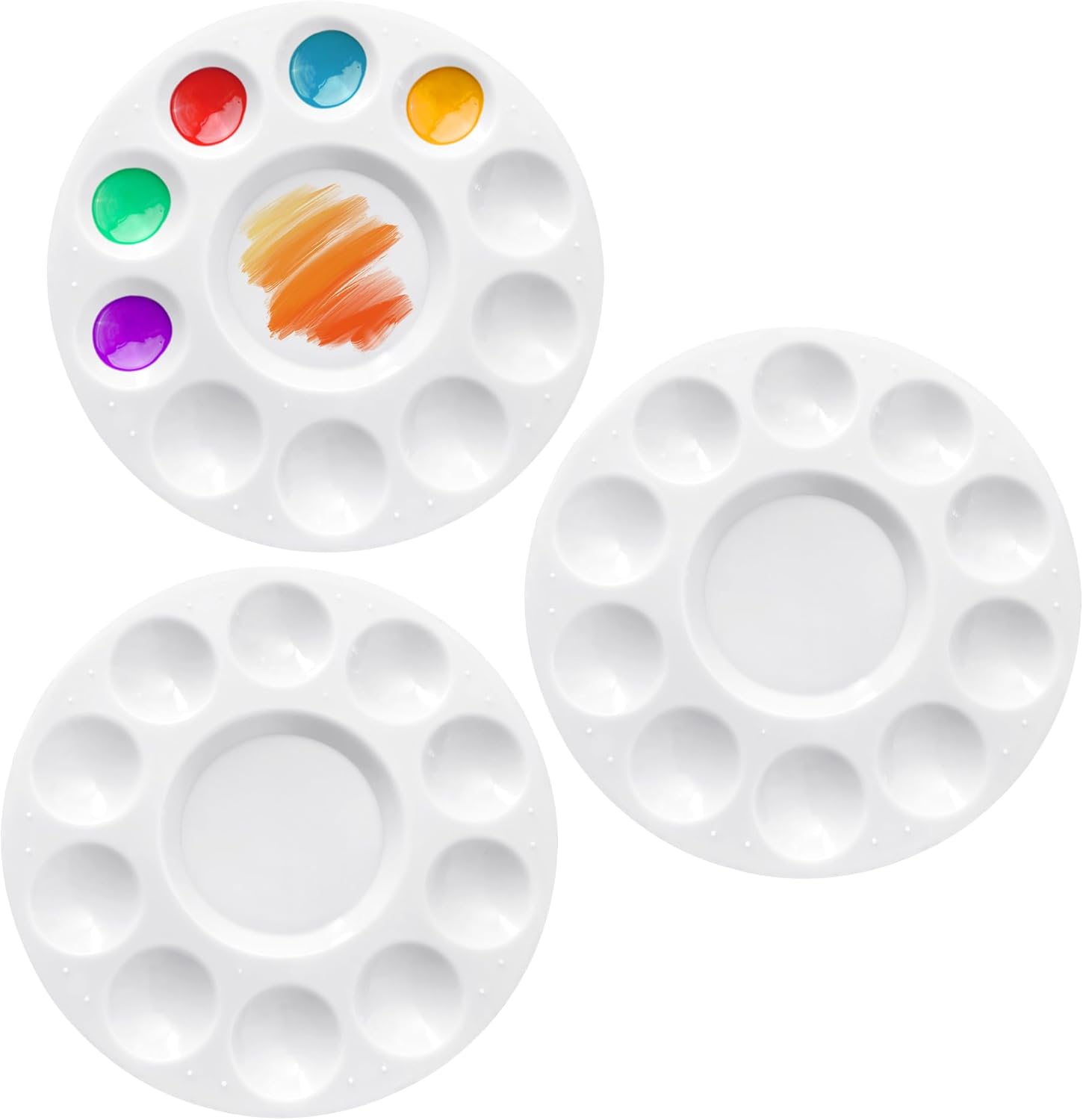 Desenda 3 PCS Round Paint Palette, Plastic Palette Paint Tray Paint Tray Palette 6.2 inch with 10 Wells 1 Central Reservoir for Students, Professional Painters, DIY Art Painting