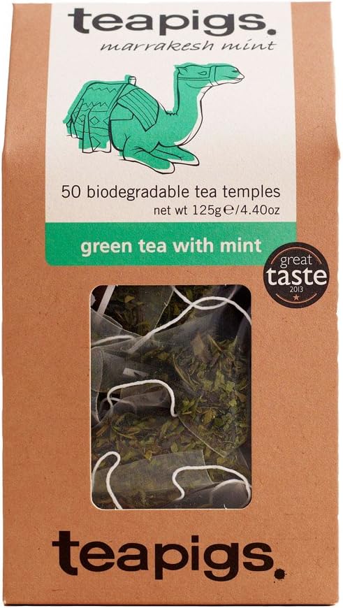 teapigs Moroccan Mint Green Tea Bags - Refreshing Blend of Chunmee Green Tea & Whole Peppermint Leaves - Energising & Perfect for Digestion - 50 Eco-Friendly Biodegradable Tea Temples (1 Pack)