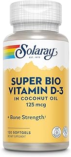 Solaray Super Bio Vitamin D3 in Coconut Oil - D3 Vitamin 5000 IU - Bone Health and Immune Support Supplement - Lab Verified, Made Wtihout Soy, 60-Day Guarantee - 120 Softgels, 120 Servings