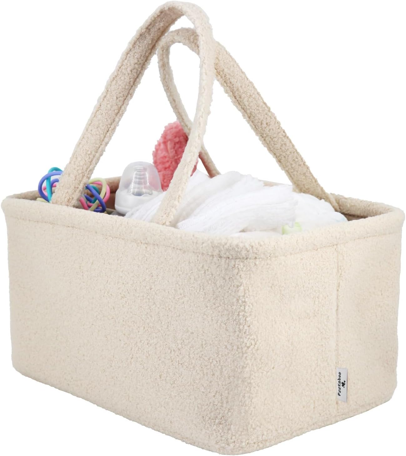 PEEKABOO Teddy Nappy Caddy Organiser - Cream, Baby Shower Gifts, Newborn Essentials, New Baby Gifts (UK Company)