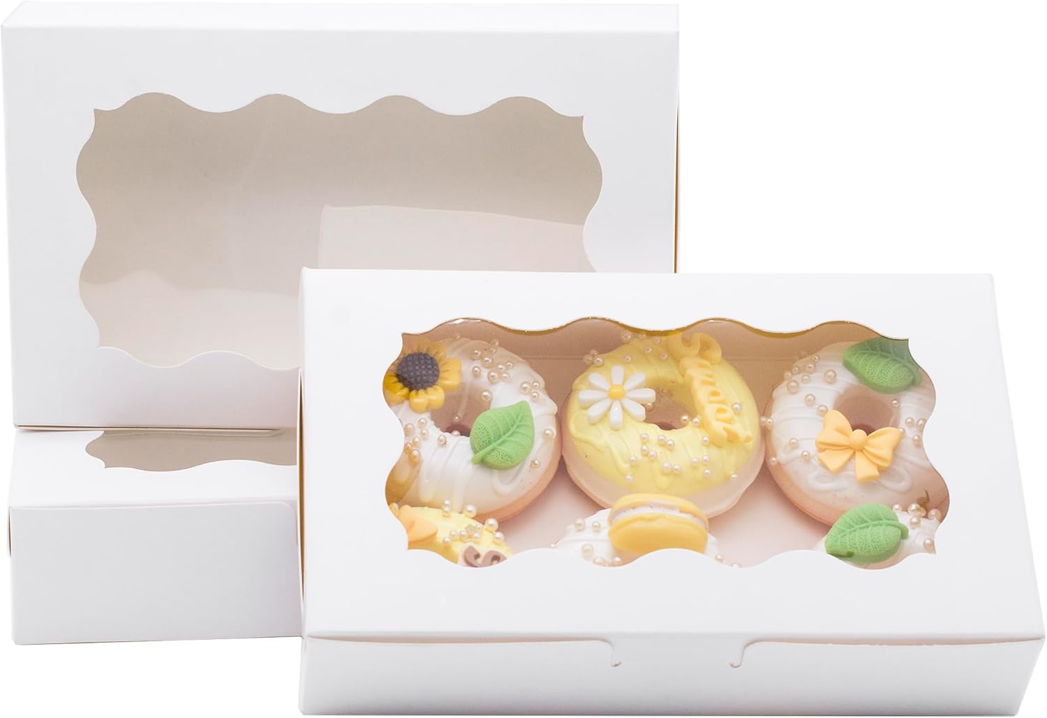 LONGTEAM 20 pcs Small Cookie Boxes Gift Giving, 18x11x4cm White Bakery Box with Window, Treat Boxes Small Cake Boxes for Macaron Chocolate Truffle Dessert Pastry (20)