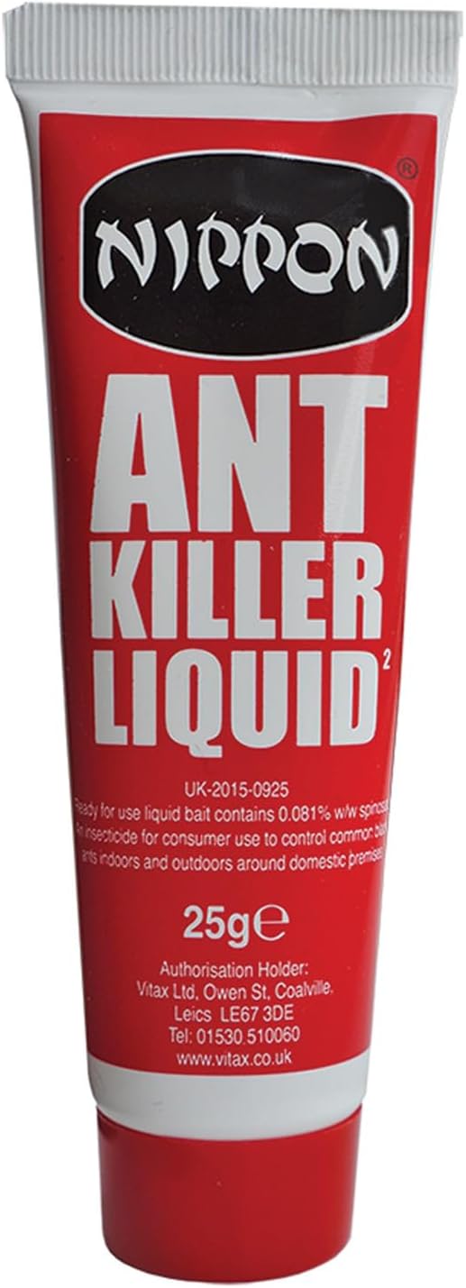 Nippon Ant Killer Liquid Insect Control, Suitable For Use Indoors And Outdoors, Kills Ants & Their Entire Colony, Usable With Bait Station Or Standalone - 25G