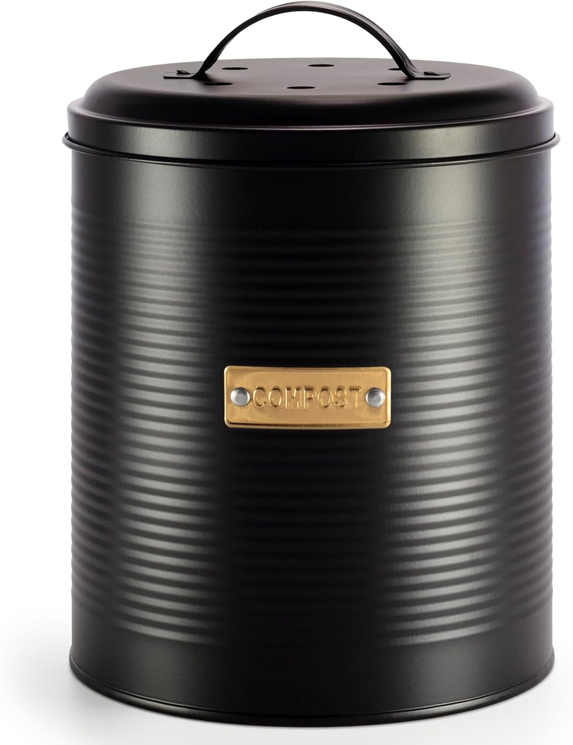 Ehc Compost Bin with Lid for Kitchen Countertop, Food Composter Container Can, Galvanized Steel, 3.6 L, Black