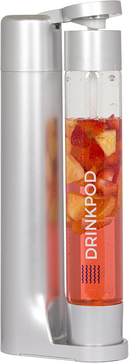 Fizzpod Sparkling Water Maker Soda Maker Infused Fruits Soda Maker Machine for Carbonating with 1L Carbonating Bottle, Seltzer Fizzy Water Maker, Includes 3 x 1l Carbonating Bottle Compatible with 60L CO2 Carbonator