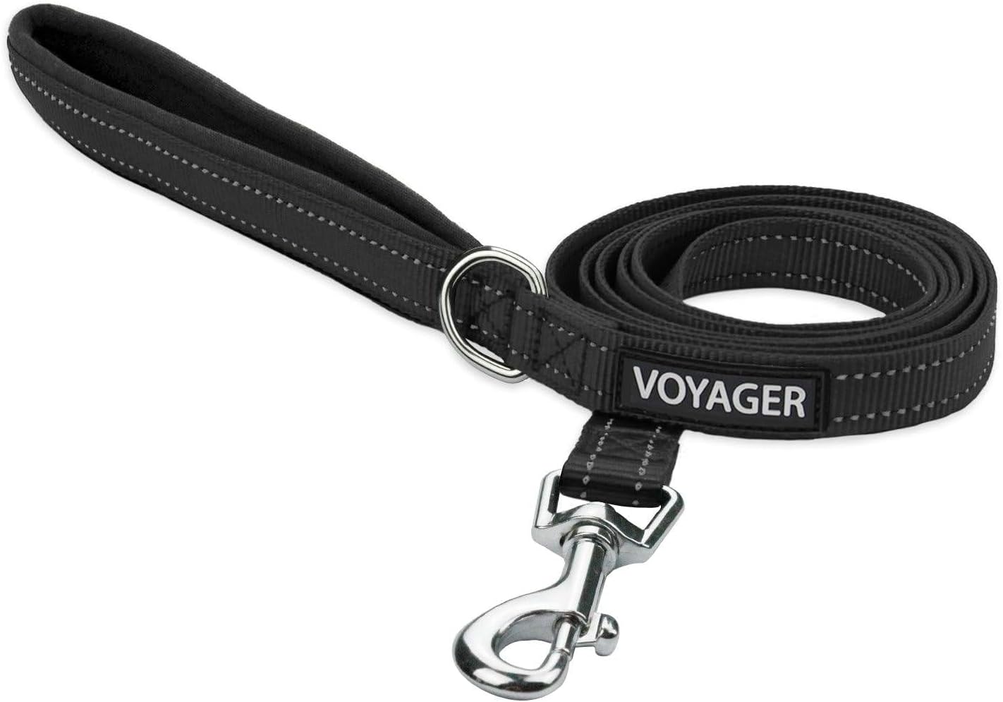 Best Pet Supplies Voyager Reflective Dog Leash or Collar with Neoprene Handle, for Small, Medium, and Large Breed Puppies, Cute and Heavy Duty for Walking, Running and Training - Black (Leash), M