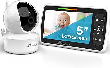 iFamily Baby Monitor - Large 5" Screen with 30Hrs Battery Life - Remote Pan-Tilt-Zoom;No WiFi, Two-Way Audio, Night Vision, Temperature, Lullabies, 960ft Long Range Baby Monitor with Camera and Audio