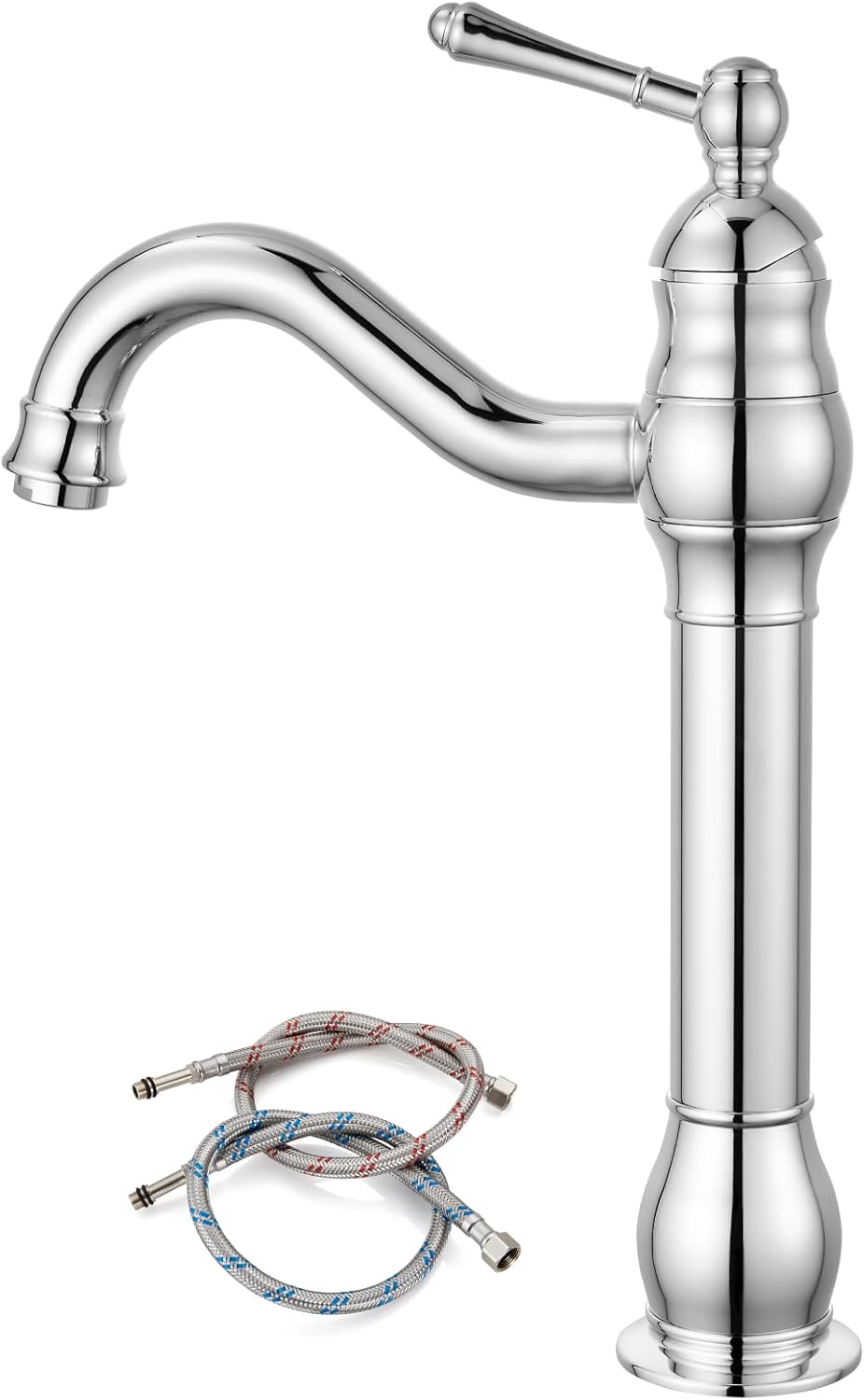 gotonovo Single Handle Vessel Sink Faucet 360° Swivel Bathroom Faucet One Hole Farmhouse Lavatory Vanity Faucet Bowl Sink Mixer Tap Without Pop Up Drain, Polish Chrome