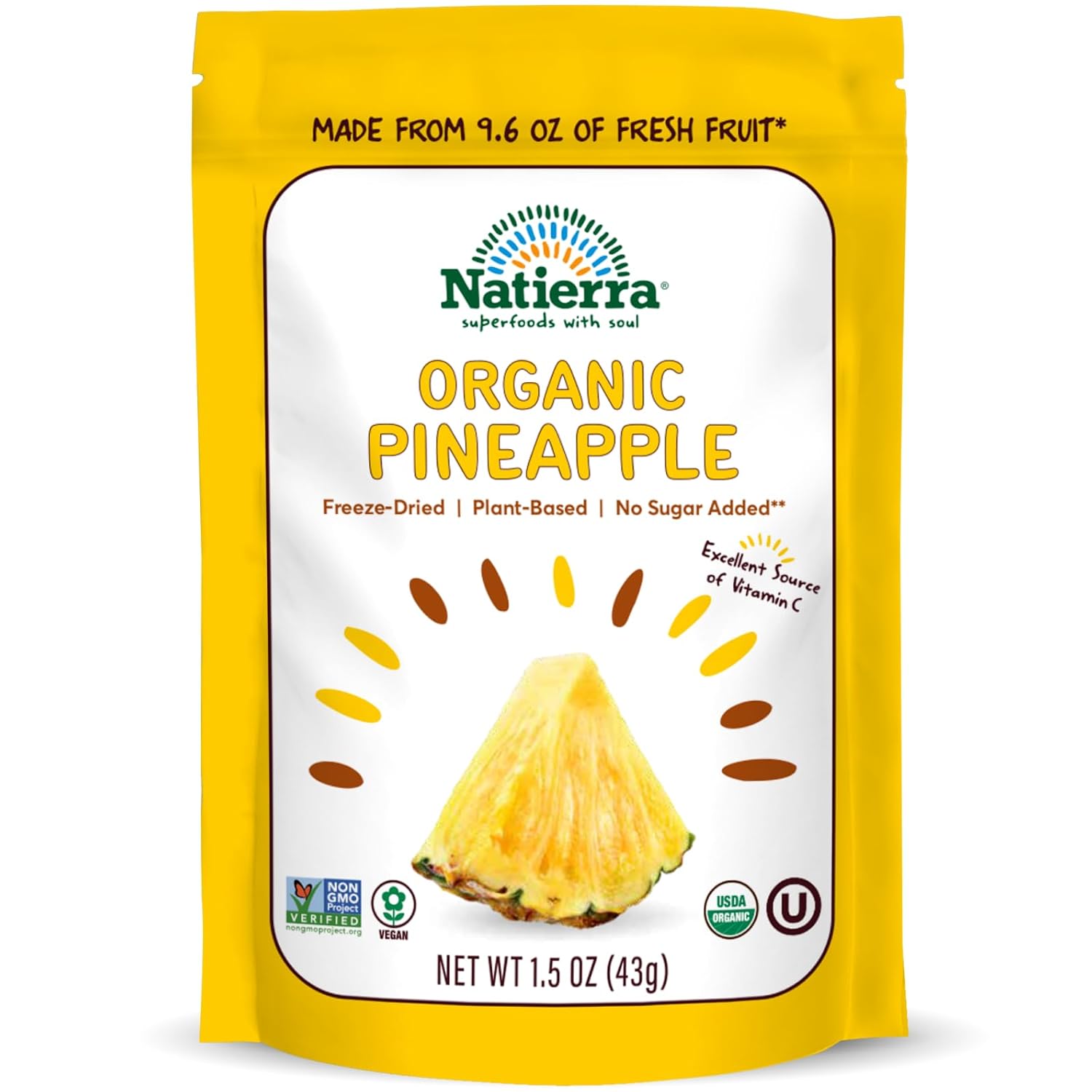 Natierra Nature's Organic Freeze-Dried Pineapples | Gluten Free & Vegan | 1.5 Ounce