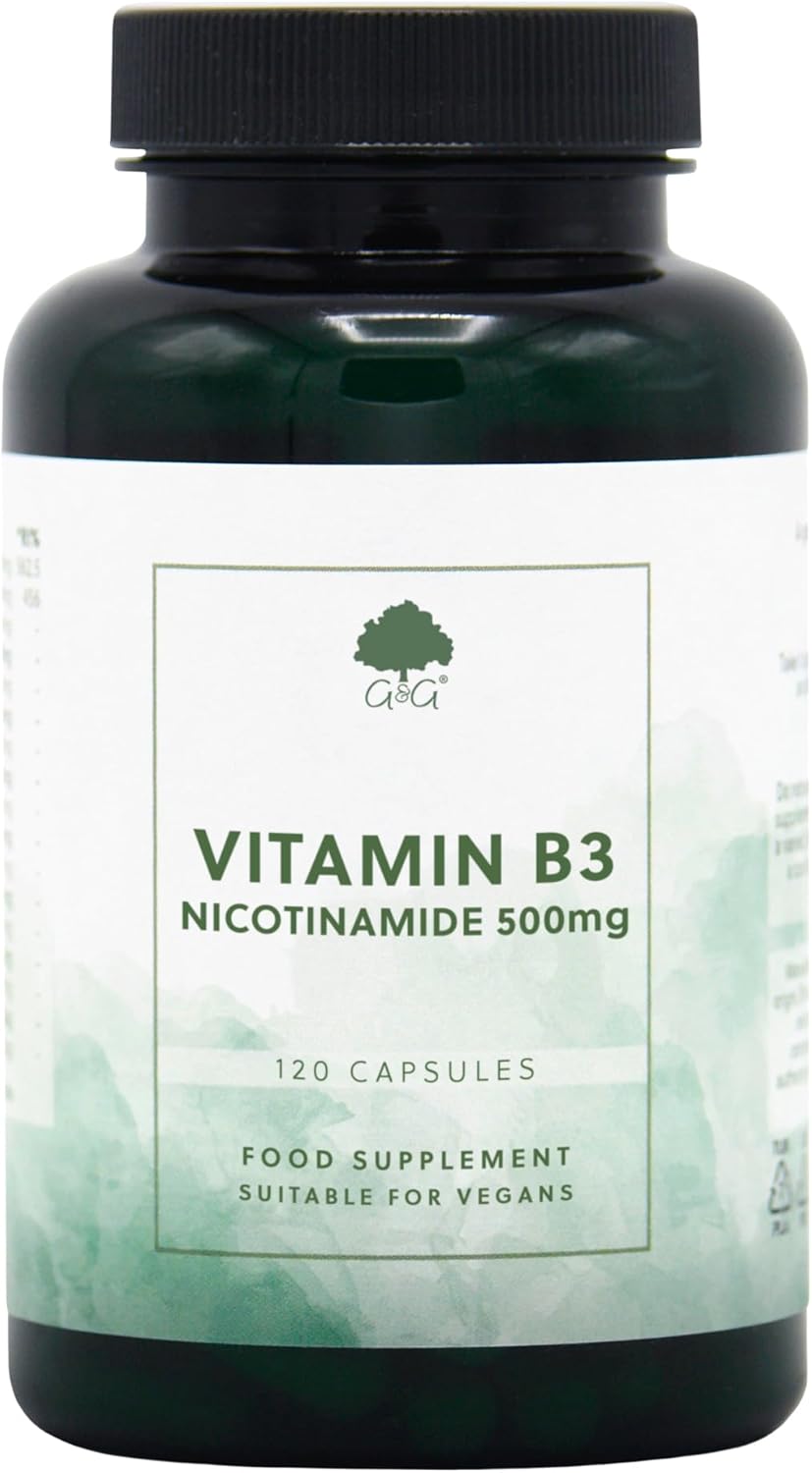 Vitamin B3 (Nicotinamide) 500mg - High Strength, Non-Flush, 120 Vegan Capsules - G&G Vitamins - UK Made