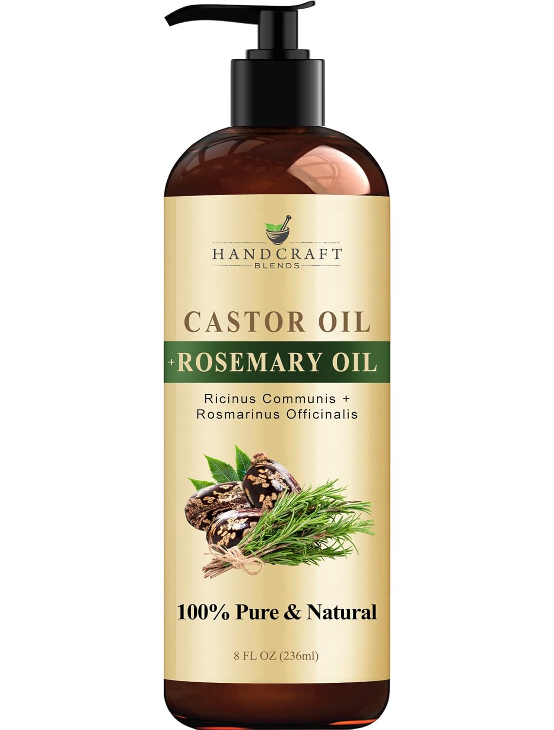 Handcraft Blends Castor Oil with Rosemary Oil - 8 Fl Oz - 100% Pure and Natural - Premium Grade Carrier Oil for Hair Growth, Eyelashes and Eyebrows, Hair & Body