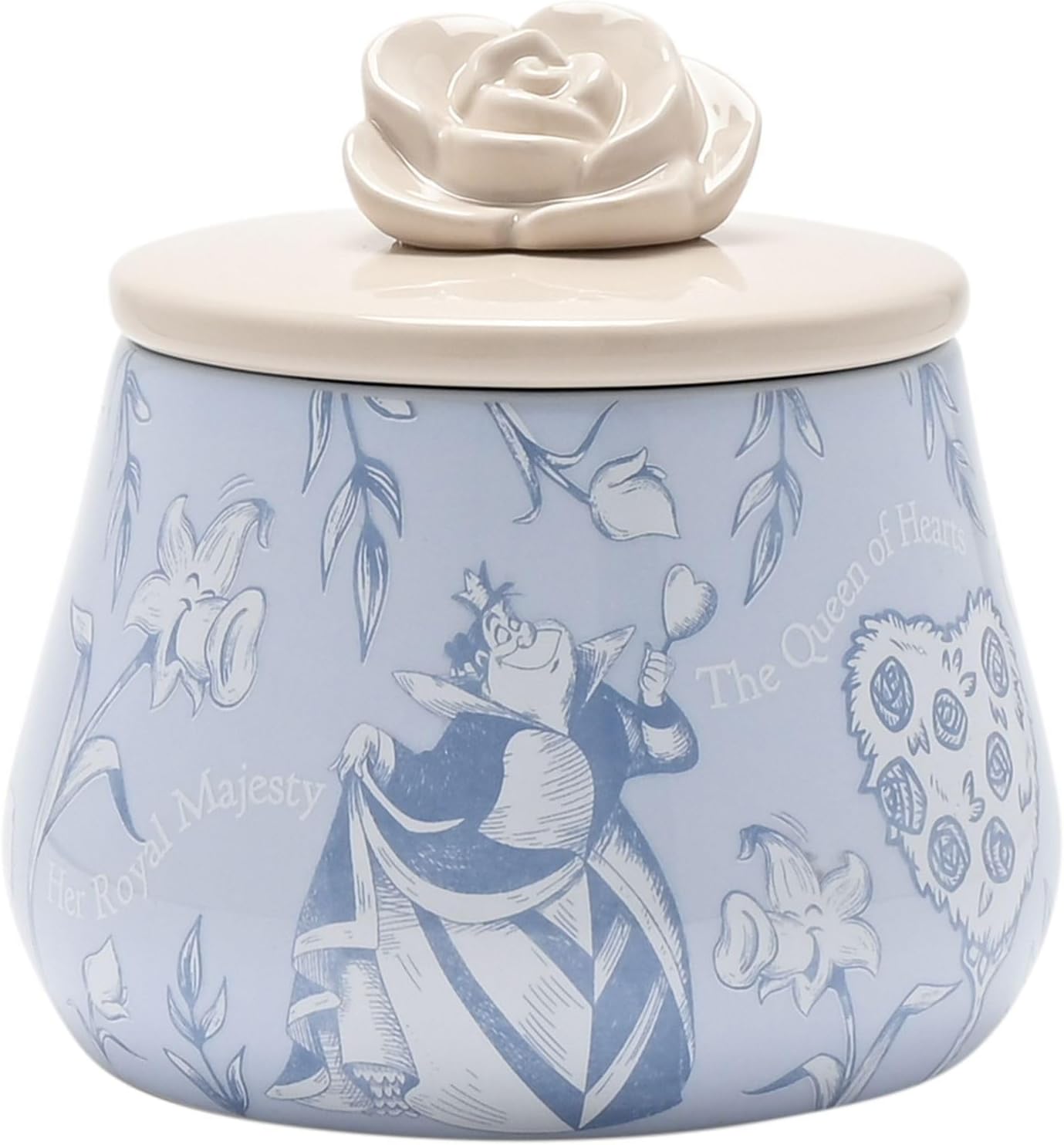 Disney - Alice In Wonderland - Ceramic Blue/Beige Rose Trinket Box Officially Licensed Product - The Queen Of Hearts Flowers Motif. Decor Homeware for Dining Room & Living Room. H:12 x W: 12 x D:12cm.