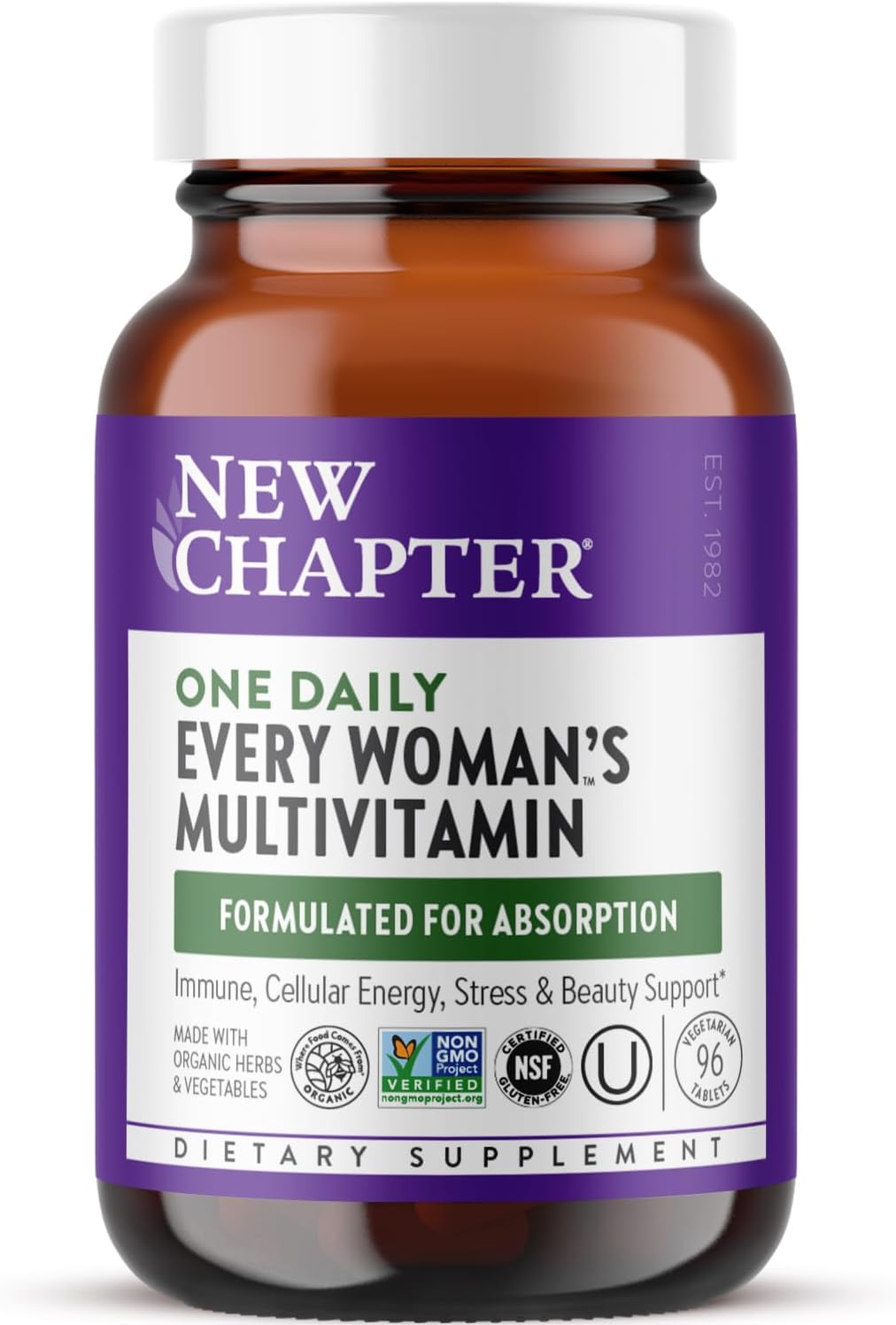 New Chapter Women's Multivitamin for Immune, Beauty + Energy Support with 20+ Nutrients -- Every Woman's One Daily, Gentle on the Stomach, 96 Count