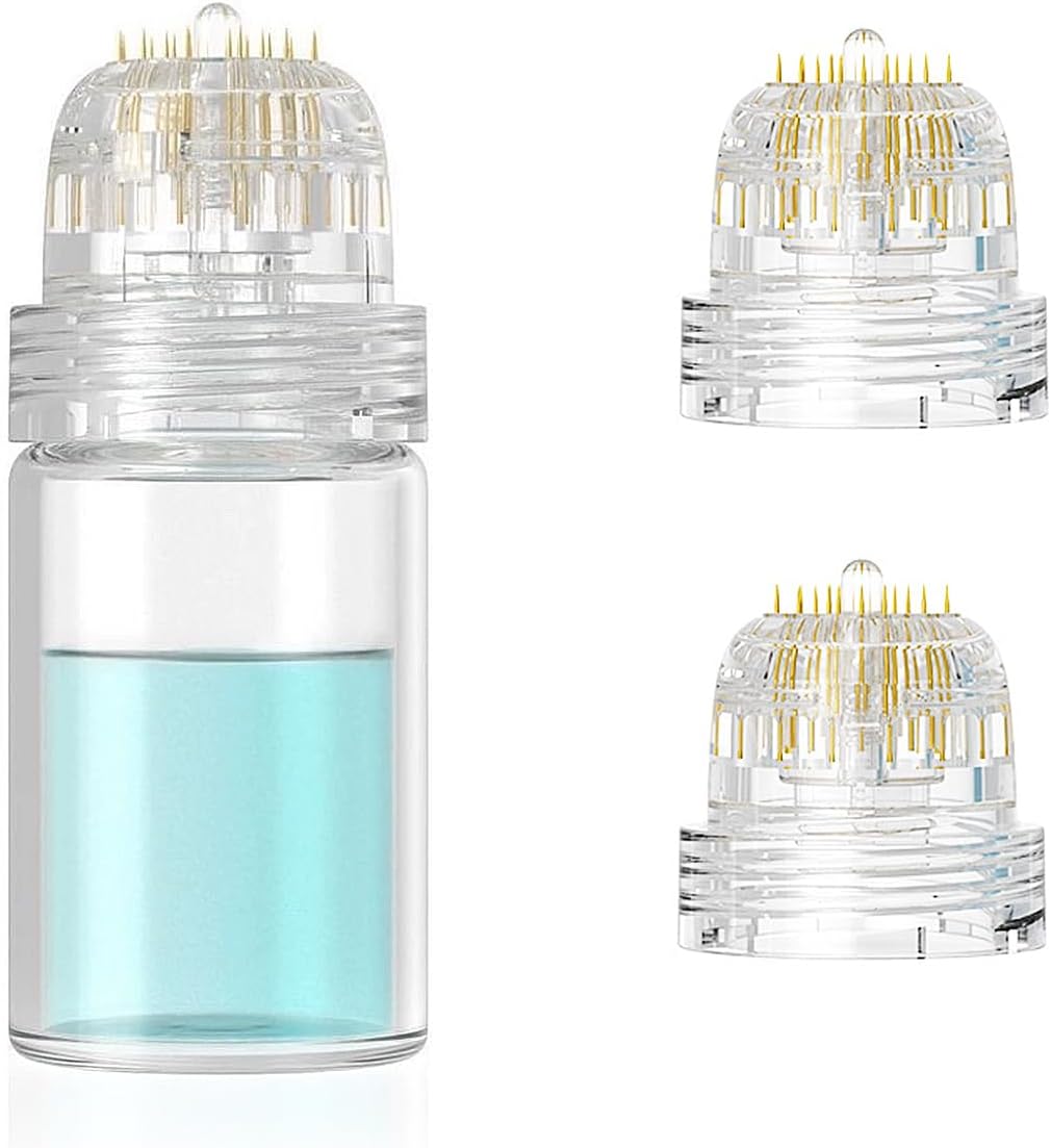 Hydra Needle 20 Derma Stamp Microneedling Pin Length 0.5mm, Serum Applicator Bottle Reusable with Extra 2 Replaced Roller Heads, for Anti-aging Skin Care Hair Beard Growth Stimulation