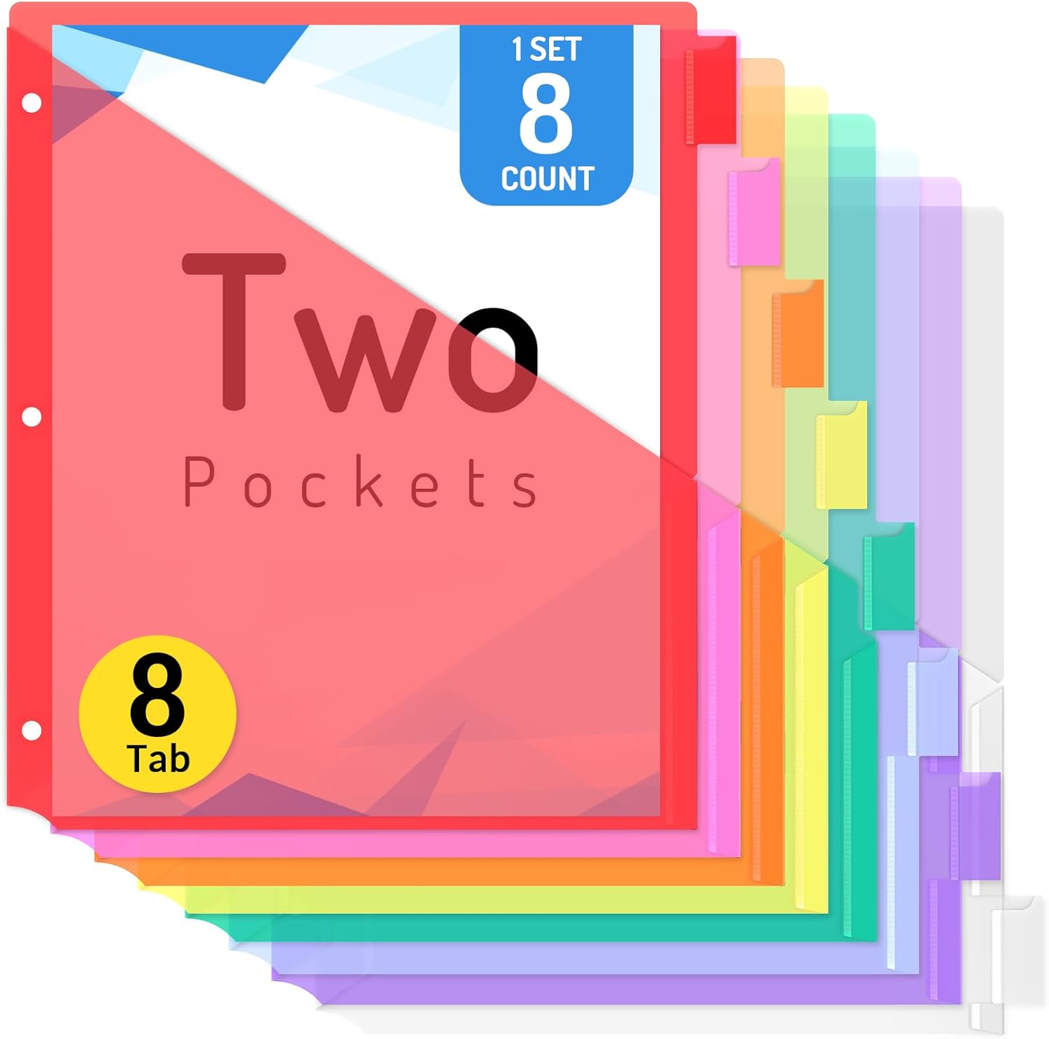 Forvencer 8 Count Dividers with Two Pockets, 8 tab Binder Dividers for 3 Ring Binder Organizer, Multicolor, 1 Set