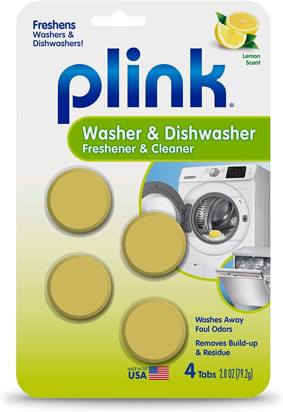 Plink-9024 Summit Brands Washer and Dishwasher Freshener Cleaner, 4 Tabs, Yellow, 1 Count (Pack of 4)