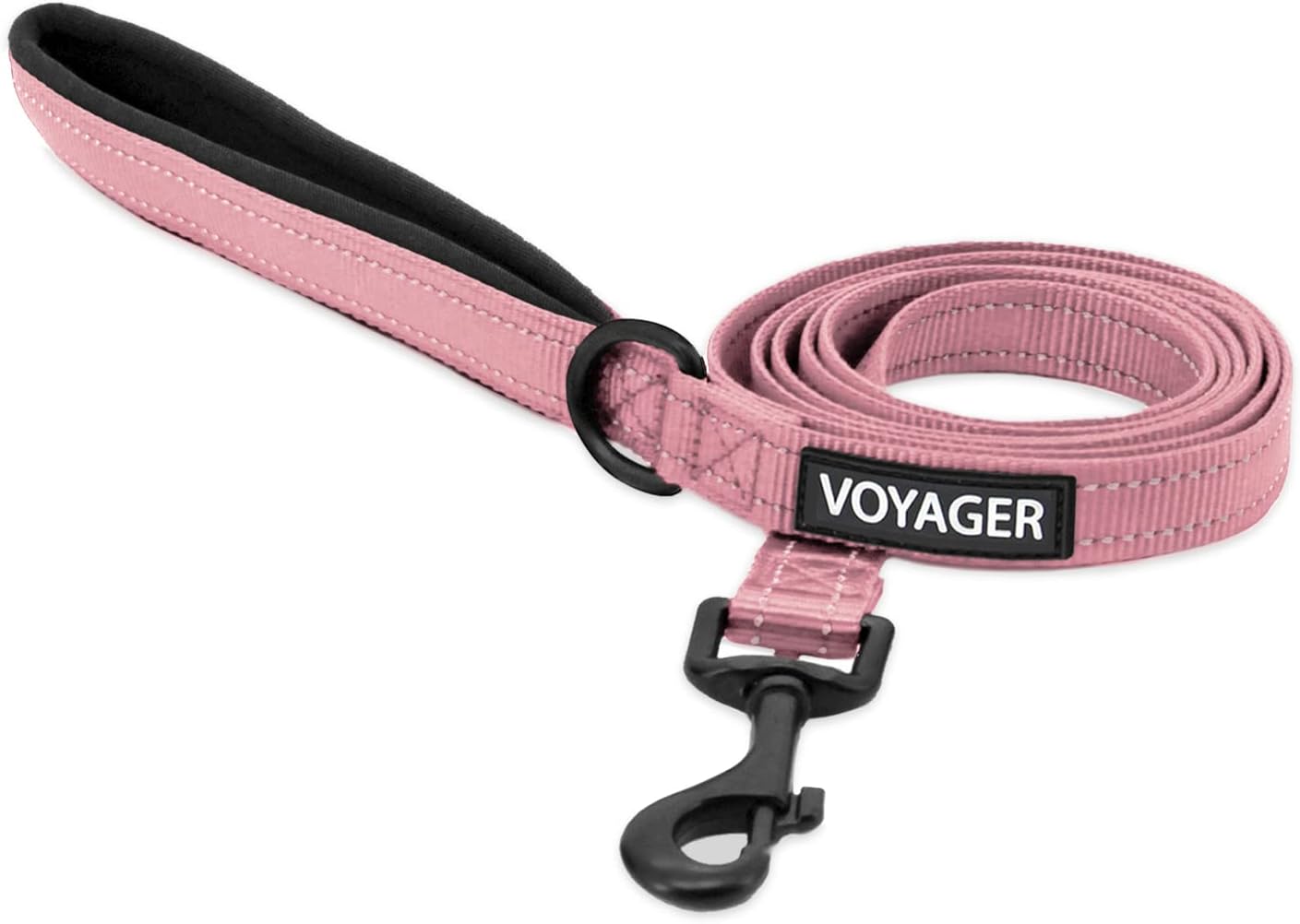 Best Pet Supplies Voyager Reflective Dog Leash or Collar with Neoprene Handle, for Small, Medium, and Large Breed Puppies, Cute and Heavy Duty for Walking, Running and Training - Pink (Leash), L