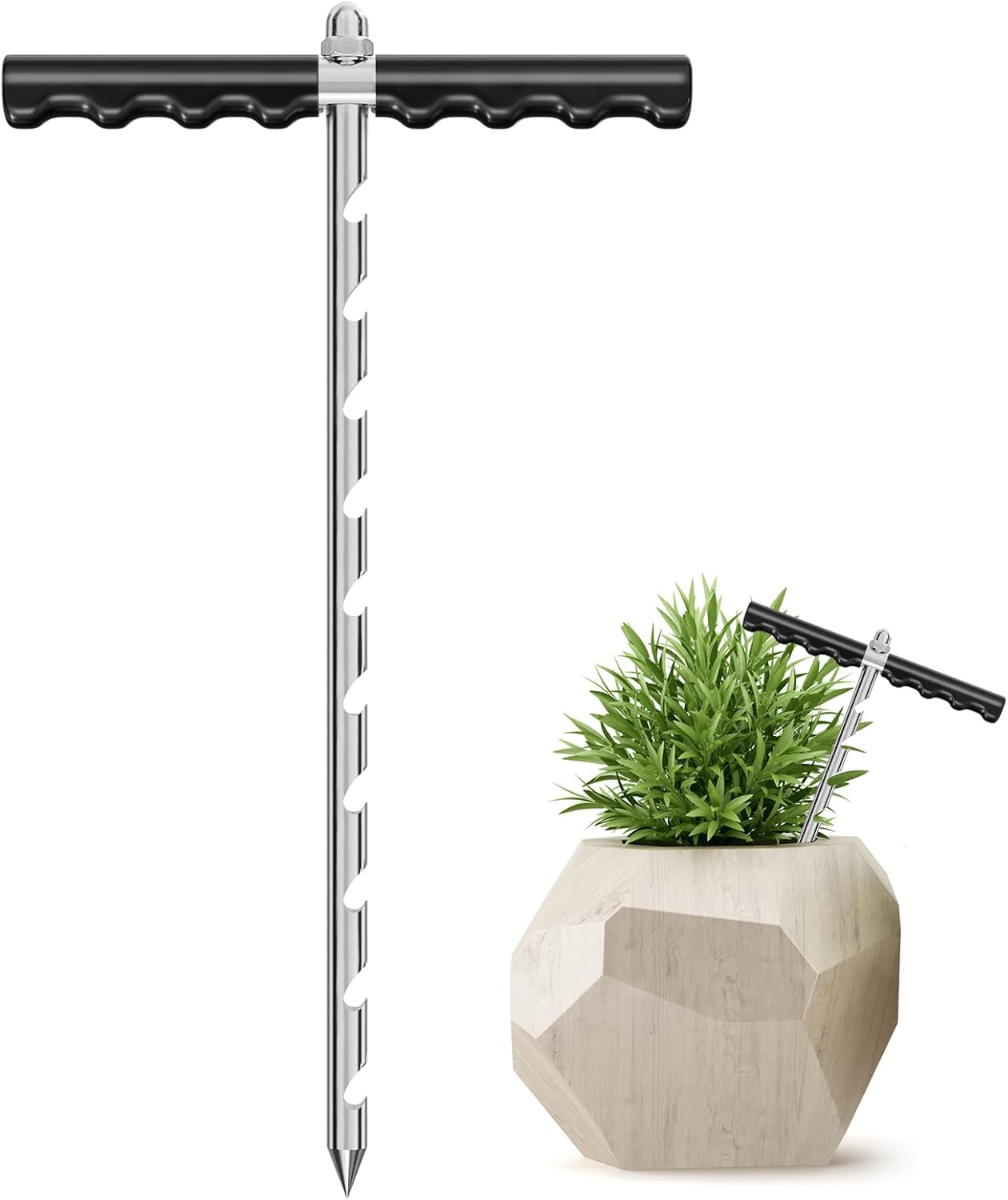 16” Monitor Soil Probe,Soil Sampler and Plant Moisture Meter,T-Handle Soil Sampler Probe Rod No Batteries Required, Root Aerator and Plant Water Monitor
