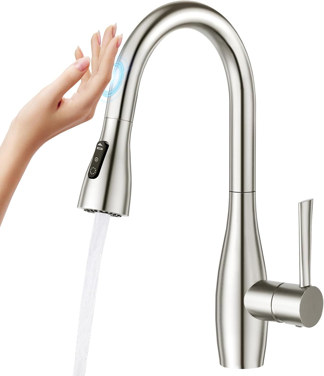 CREA Touch Sensor Kitchen Tap, Touch On Mixer Tap with Pull Out Sprayer, Kitchen Sink Tap with 3 Function, 360° Swivel for Kitchen Sink, Pull Out Sprayer, Stainless Steel