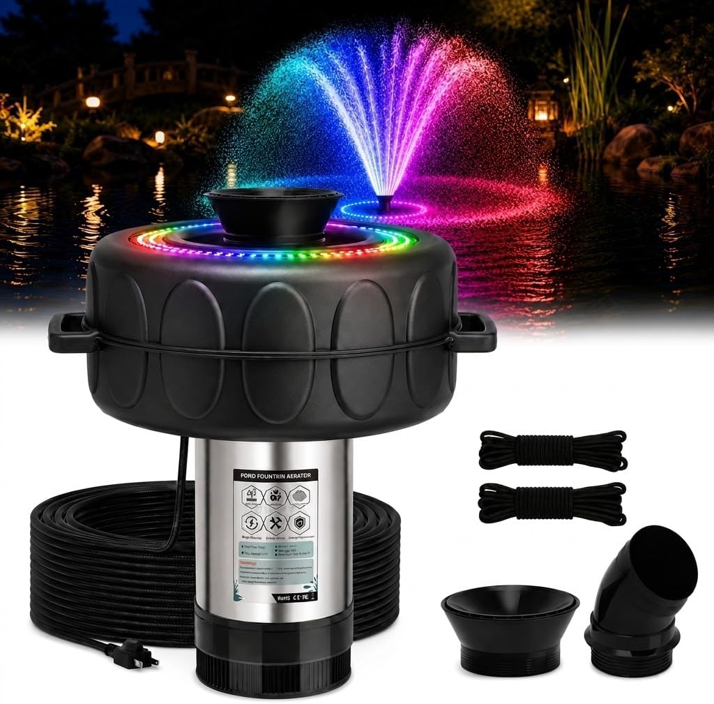 Pond Fountain Aerator with Lights RGB Light 1HP 750W 110V Fountain