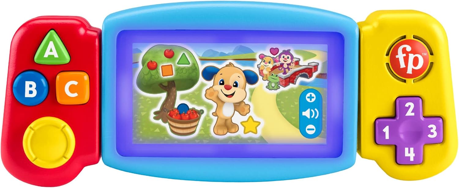 Fisher-Price Laugh & Learn Pretend Video Game Toddler Toy with Lights Sounds and Educational Songs, UK English Version, Twist & Learn Gamer, HNM83