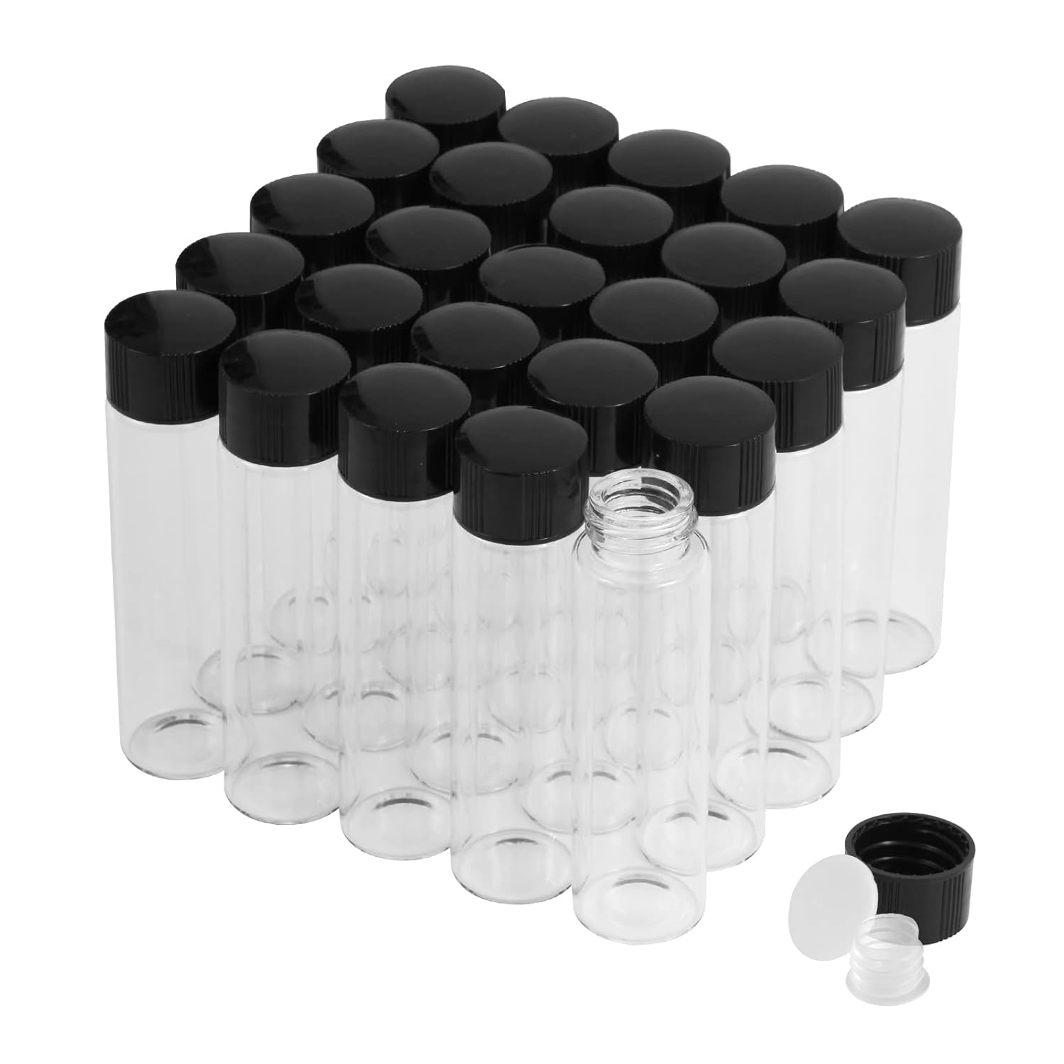 20ml Clear Glass Vials with Screw Caps and Plastic Stoppers, Small Liquid Sample Vial, Leak-Proof Vial, 25PCS