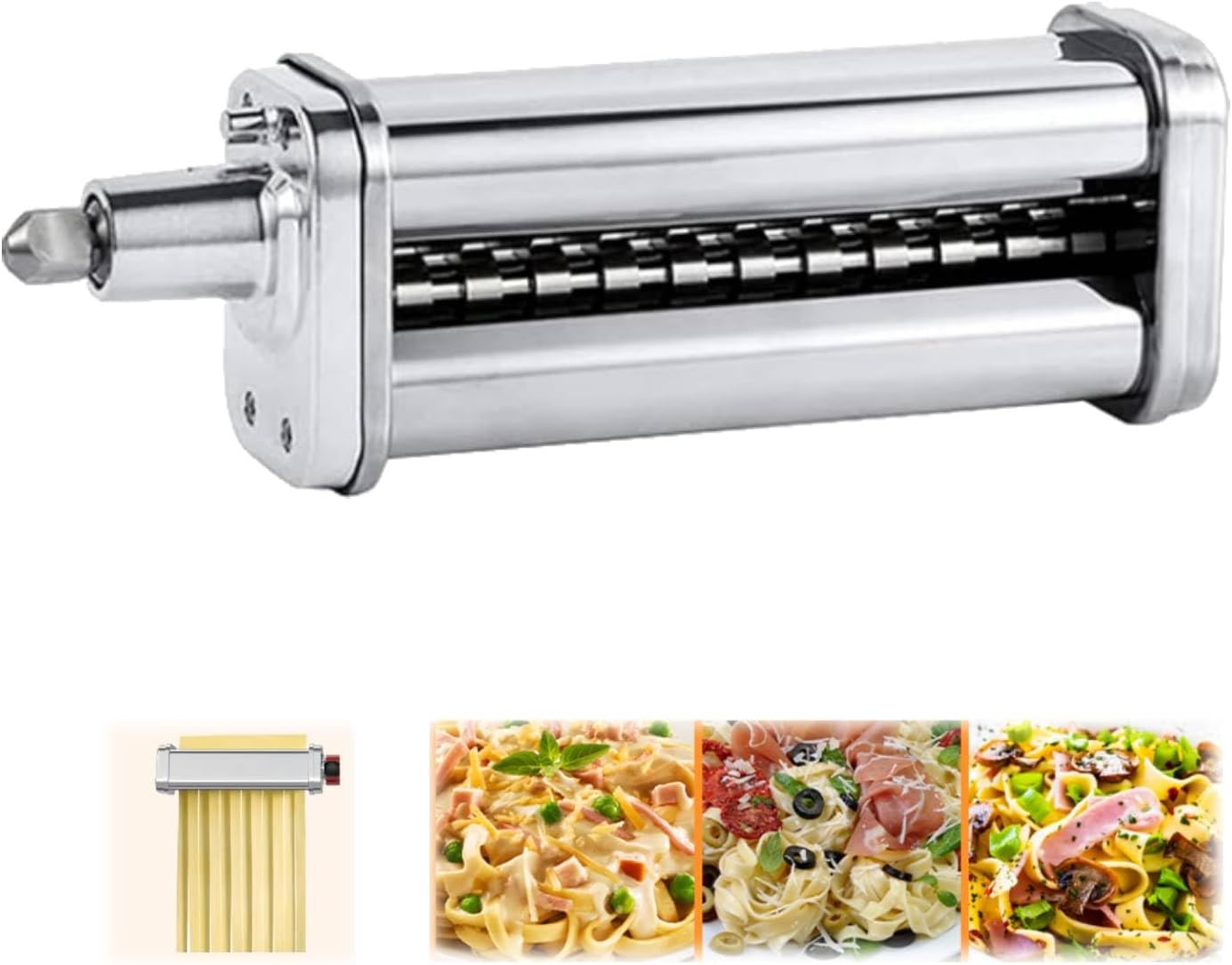 Pasta Roller Cutter Attachment, Stainless Steel Pasta Sheet Roller Spaghetti Noodle Pressing Accessories Pasta Maker Machine Parts for KitchenAid Stand Mixer (Fettuccine-6.3mm)