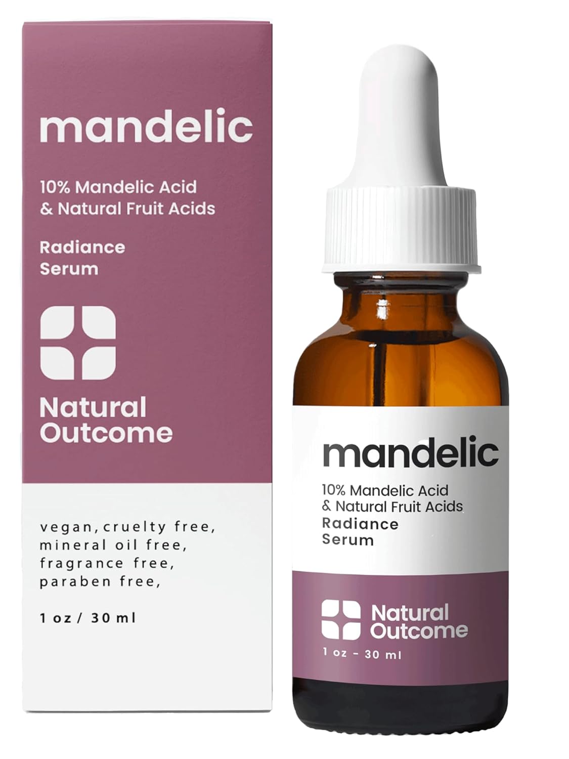 Mandelic Acid Serum 10% | Anti-Aging AHA Facial with Hyaluronic Acid | Targets Fine Lines, Dark Spots, and Wrinkles | Clarifies Acne and Stimulates Natural Collagen Production | 1 Oz Natural Outcome