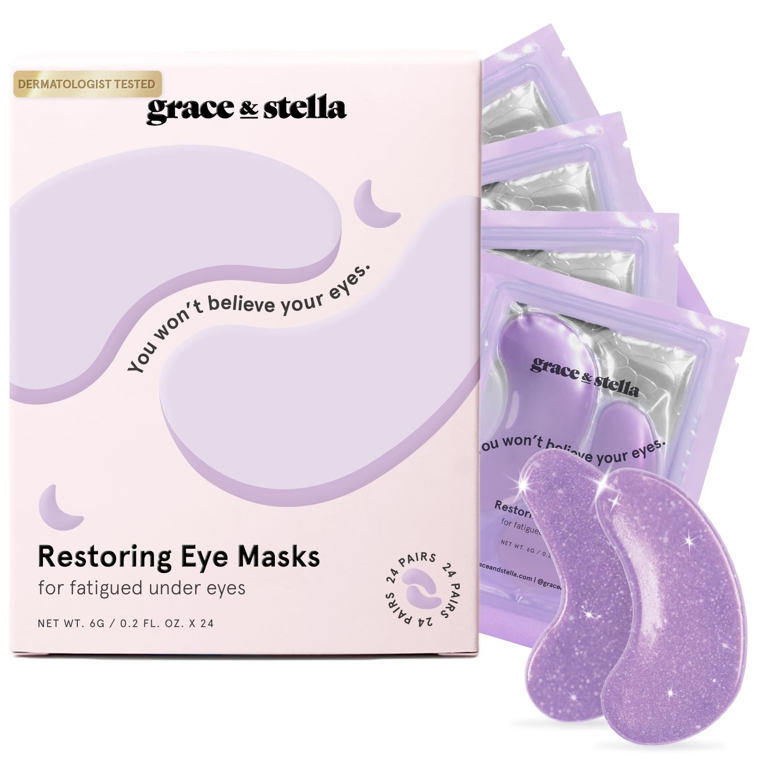 grace & stella Under Eye Masks for Dark Circles (Purple, 24 Pairs) - Gel Eye Mask with Retinol - Restoring Under Eye Patches for Puffy Eyes and Dark Circles - Vegan Cruelty-Free Eye Mask Skincare
