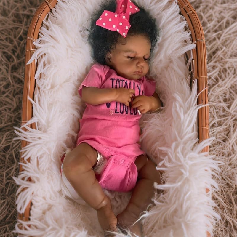 Pinky Reborn Baby Doll Black Girl 20 Inch Realistic Newborn Baby Dolls Realistic African American Reborn Doll Toy with Clothes