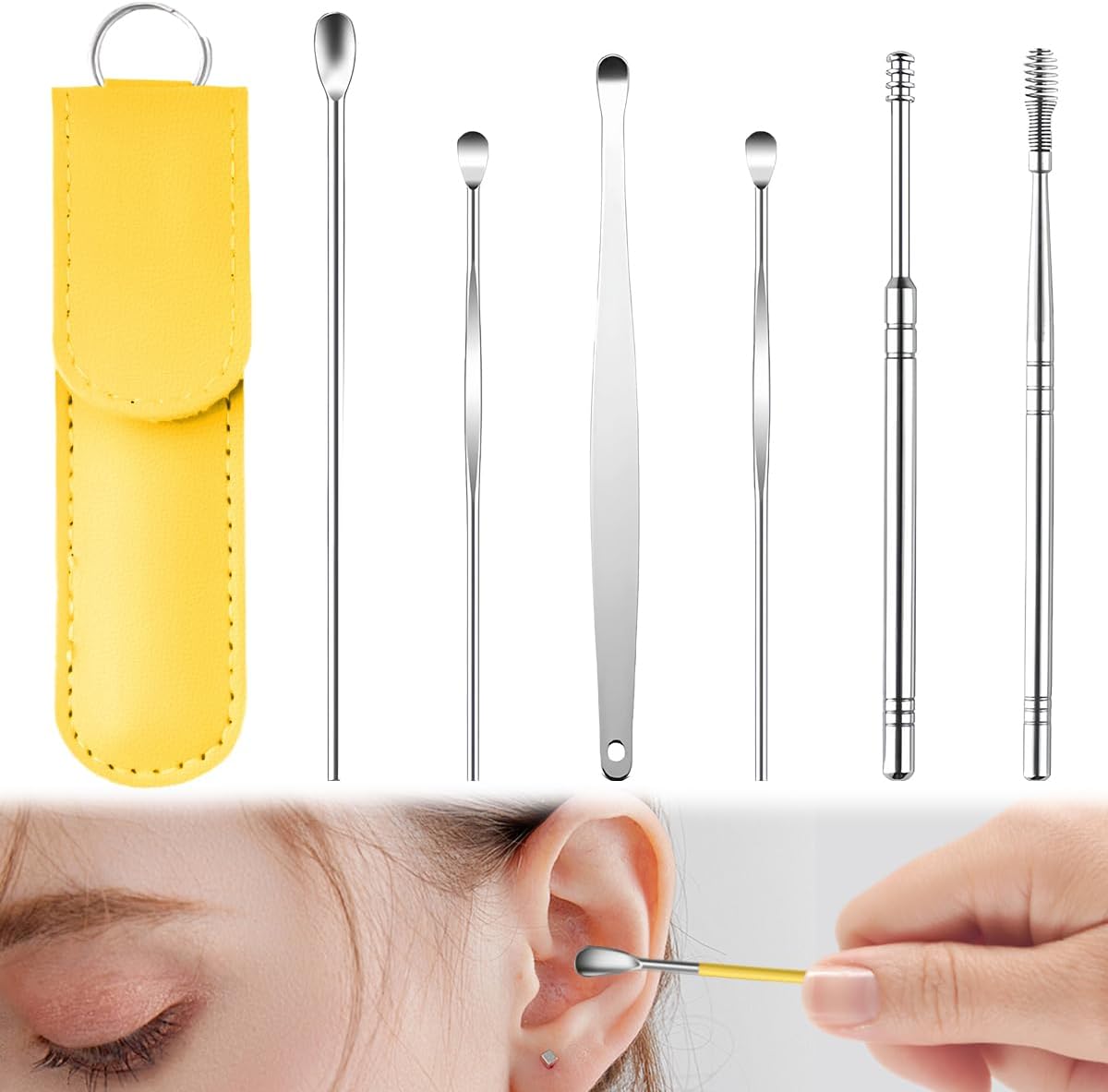 Ear Wax Removal Kit - 2024 Upgraded Ear Cleaning Tool Set,360degree Spiral Design Canal Cleaner Stainless Steel,Portable Ear Cleaner Earwax Removal Tools with Pu Leather Case for Home Traveling