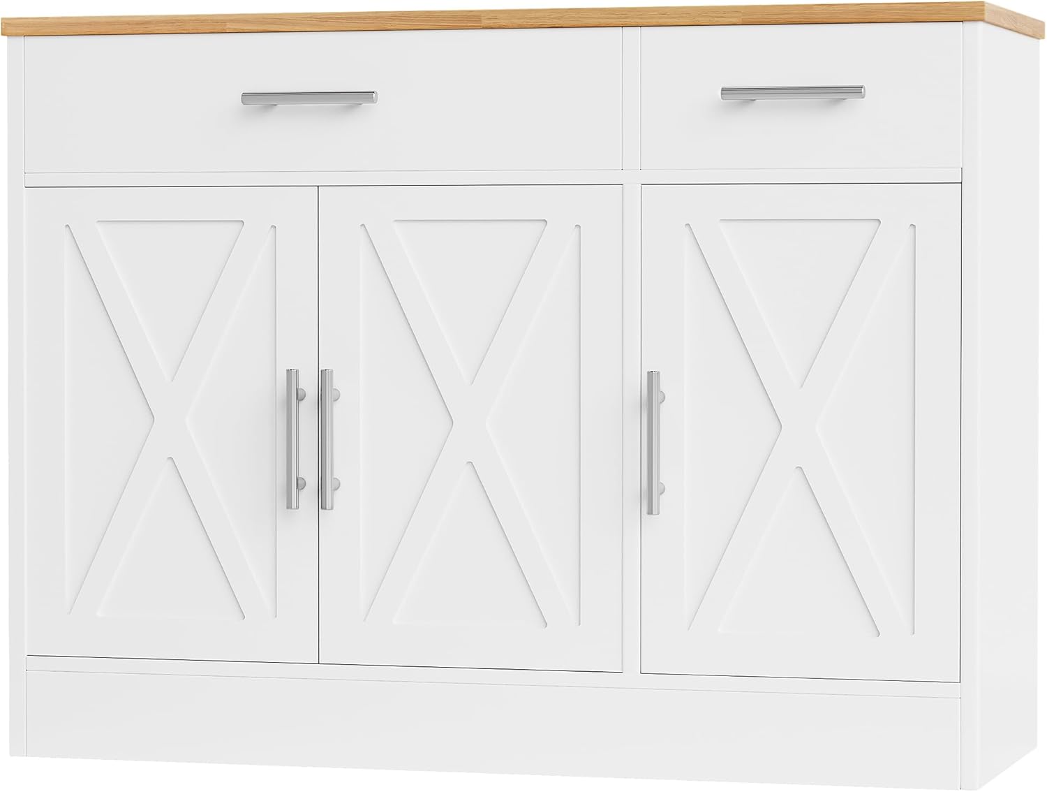 Shintenchi Modern Farmhouse Sideboard Buffet Cabinet with Storage with 3 Doors,42" Barn Doors Buffet Cabinet with Storage, Wood Coffee Bar Cabinet with Adjustable Shelf for Kitchen Living Room,White