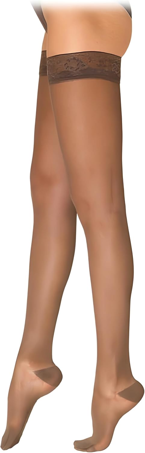 Bexter 3 Pair Suntan Sheer Toe Thigh Highs – Size B, Lightweight Nylon Hosiery, Comfortable Classic Style for Skirts & Dresses