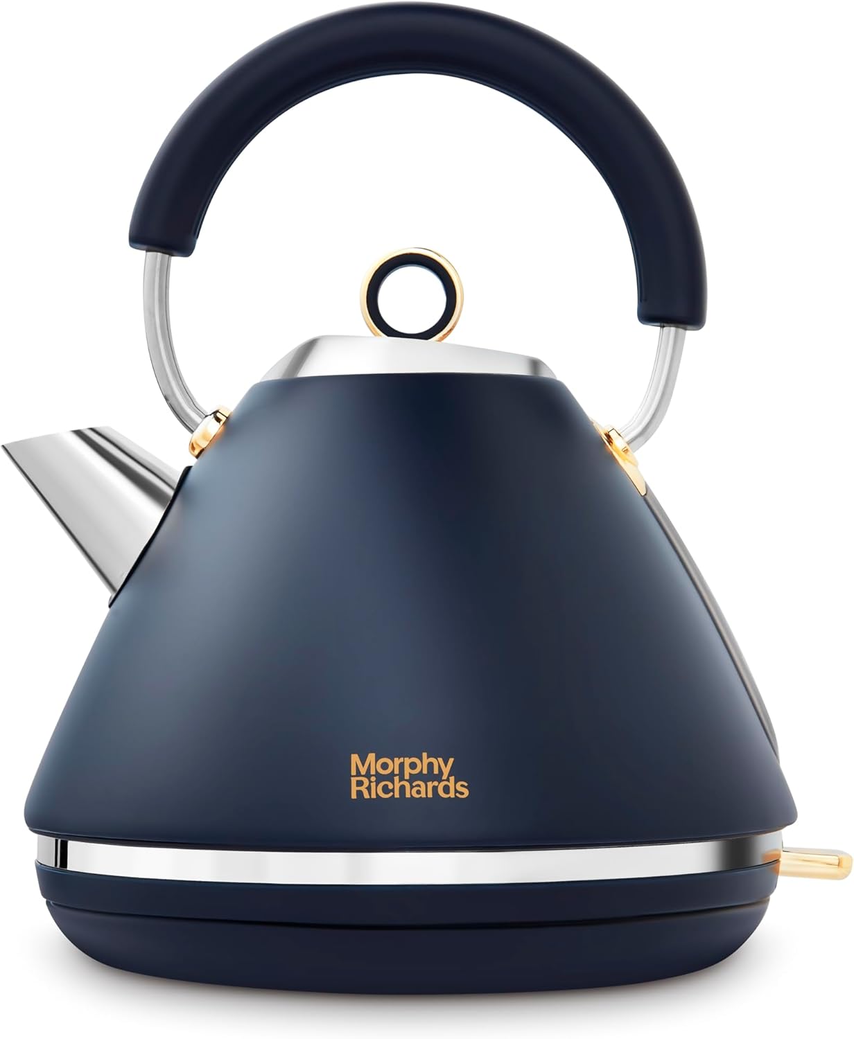 Morphy Richards Accents Pyramid Kettle, 1.5L, Cordless Base, Concealed Element, Water Window, Lid with Ring Pull, 3KW, Navy/Gold, 102045